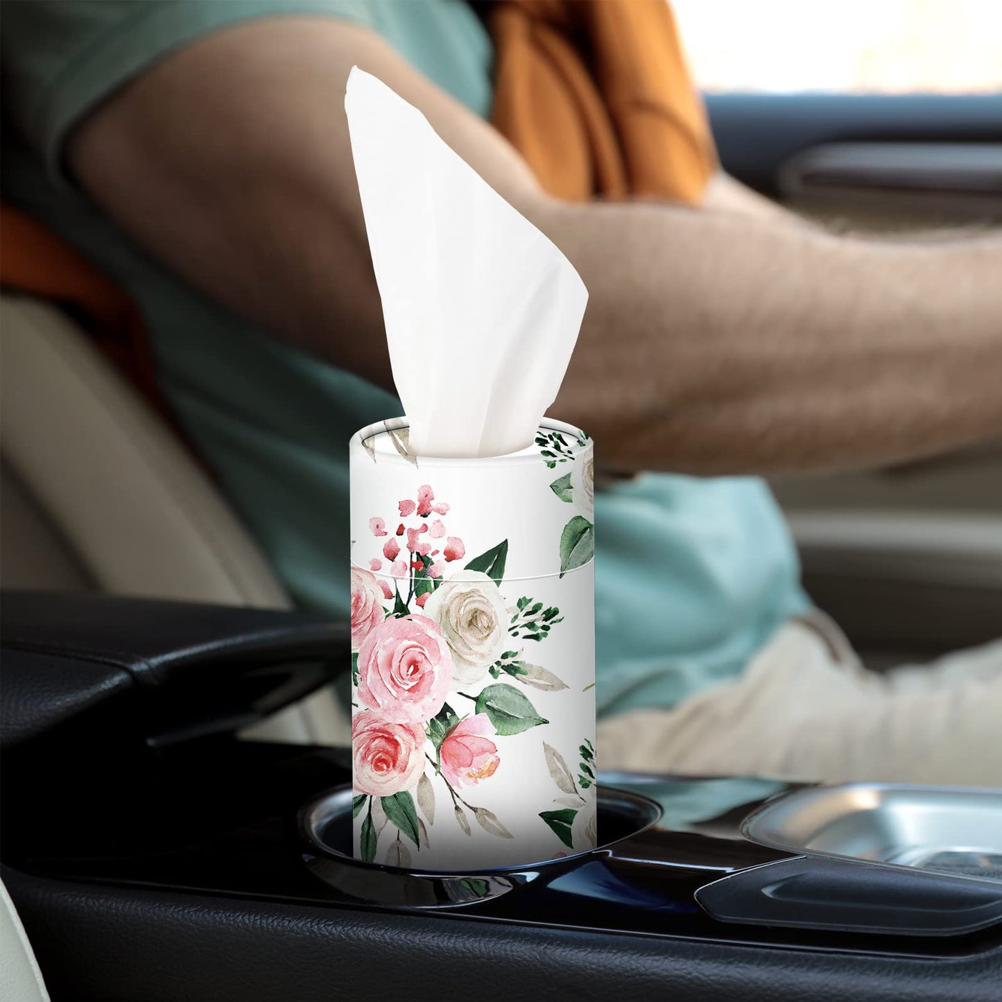 Ctosree 8 Pcs Car Tissue Holder Cylinder Bulk Round Floral Cup Holder Facial Tissues for Travel Refill Car Napkin Box Round Container