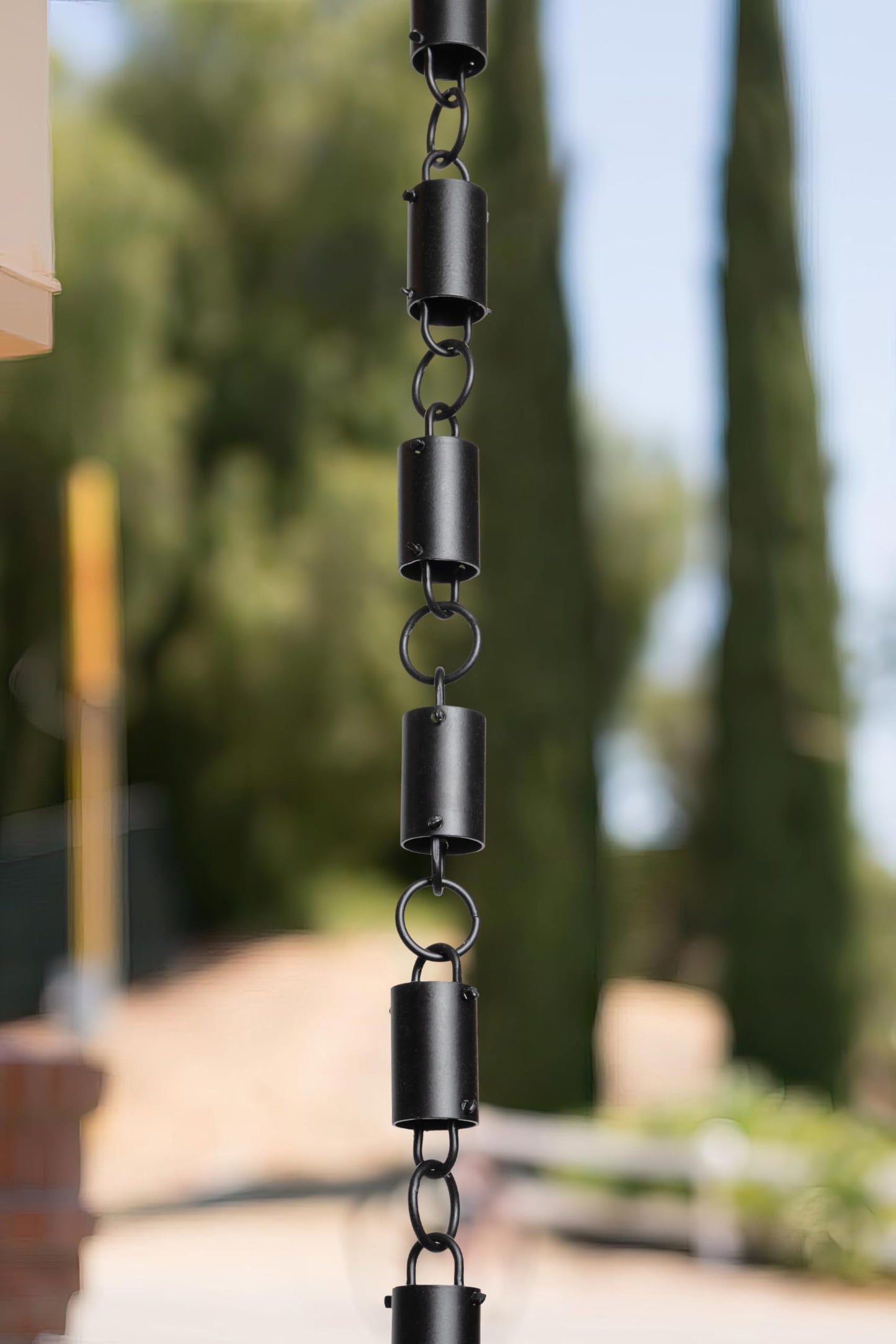 Monarch Rain Chains Aluminum Cylinder Rain Chain, 8.5 feet Black Powder Coated Aluminum Decorative Rain Catcher Chain for Gutters, Aluminum Rain Gutter Replacement Downspout