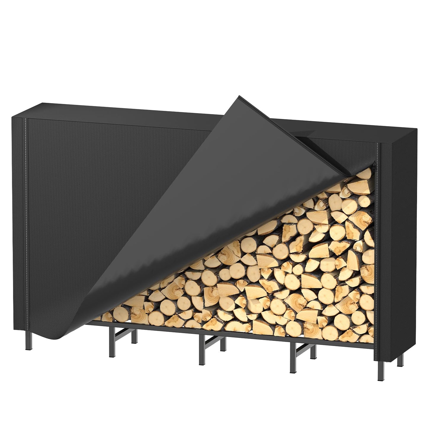 Firewood Rack Outdoor, Firewood Log Rack with Cover, 5.3ft Wood Holder Outdoor, Heavy Duty Wood Racks Indoor, Fireplace Holder for Patio Waterproof Oxford Fabric, Black