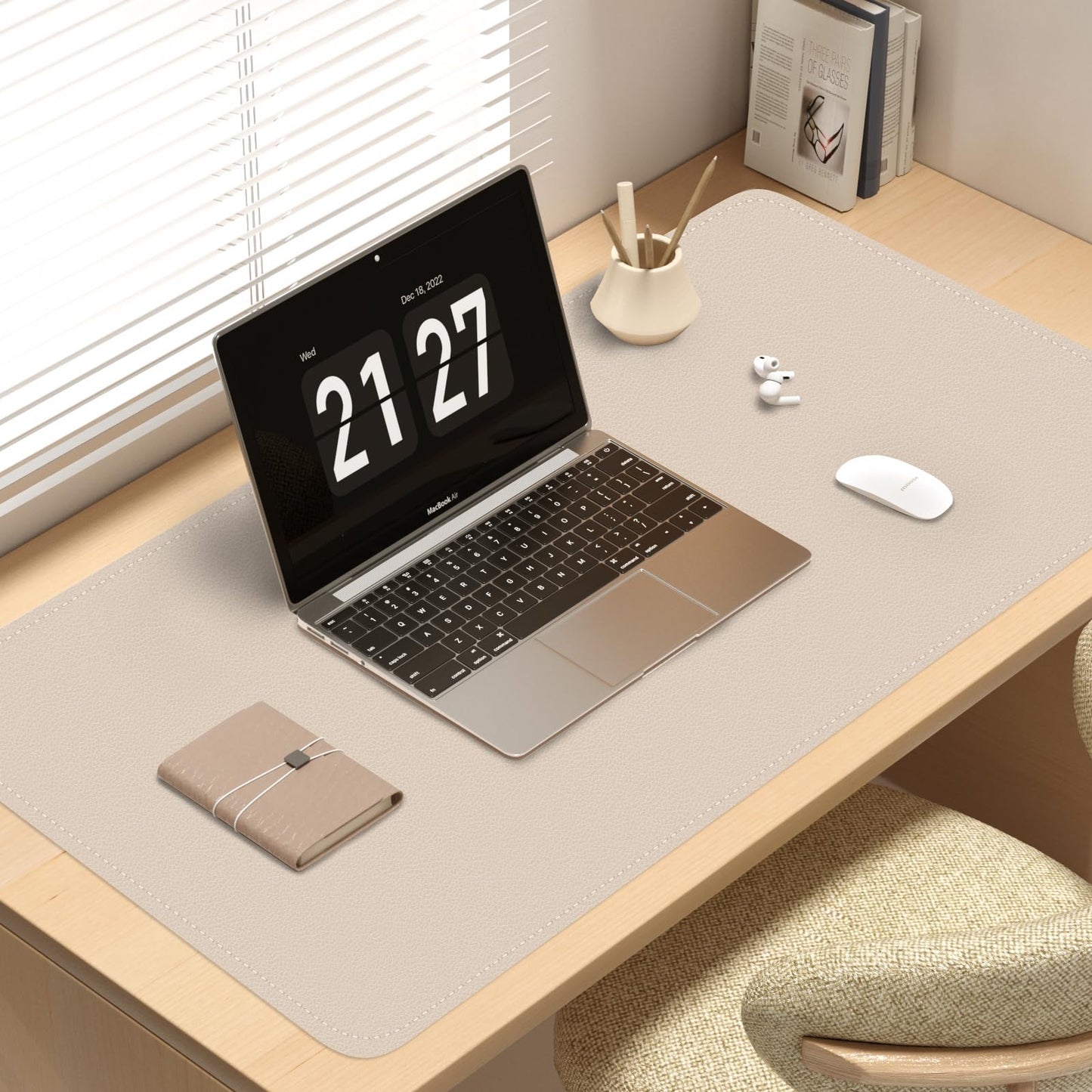 Dual-Sided Desk Mat, Large Desk Pad, Waterproof Smooth PU Leather Desk Blotter Protector Mouse Pad, Desk Organizers, Office/Home Table Decor for Reading and Writing (Beige+Orange, 47.2''×23.6'')