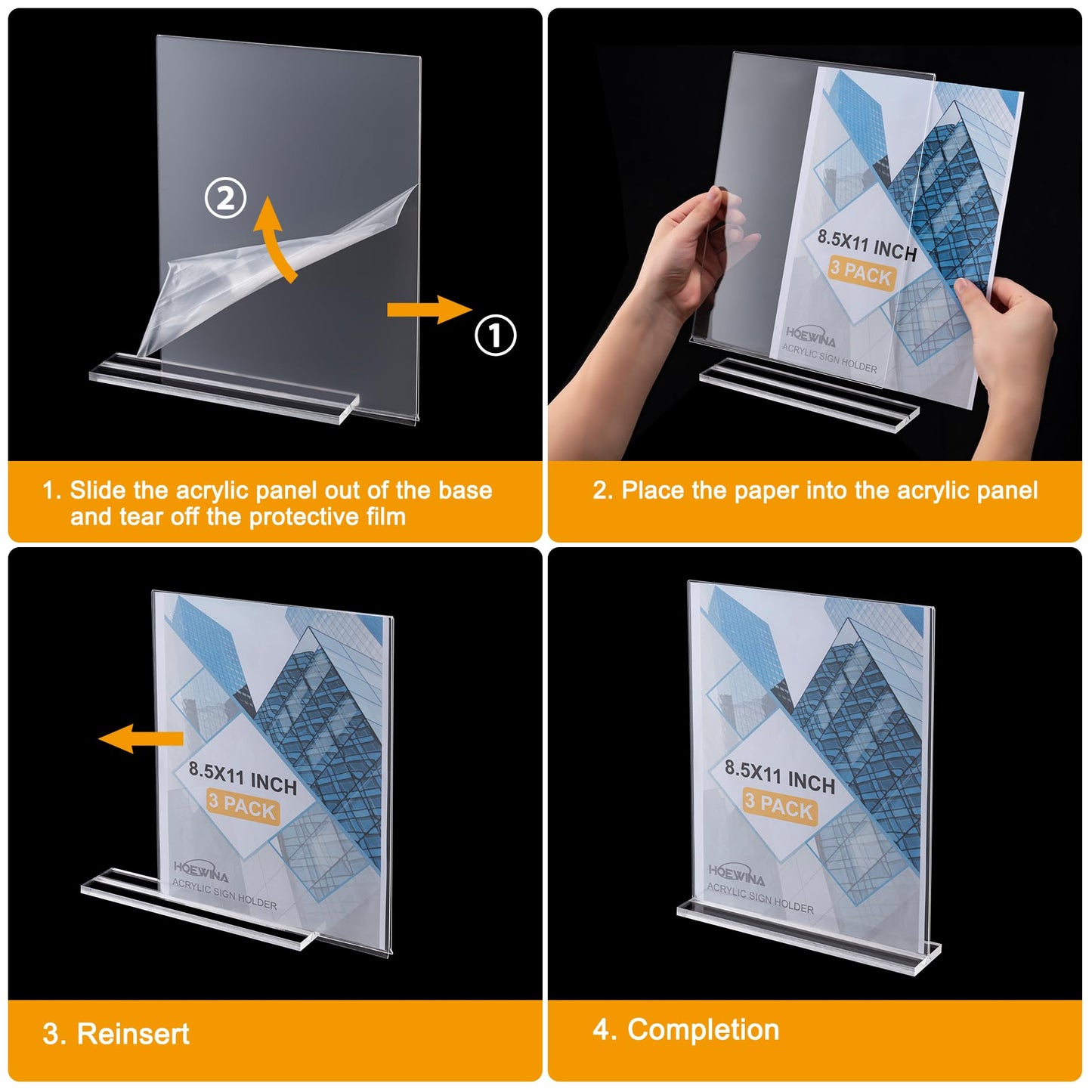 Acrylic Sign Holder 8.5 x 11 Inch 6 Pack, Clear Display Sign Stand for Store Sign Holders, Vertical Double Acrylic Stands, Flyer Holder & Plastic Paper Holder