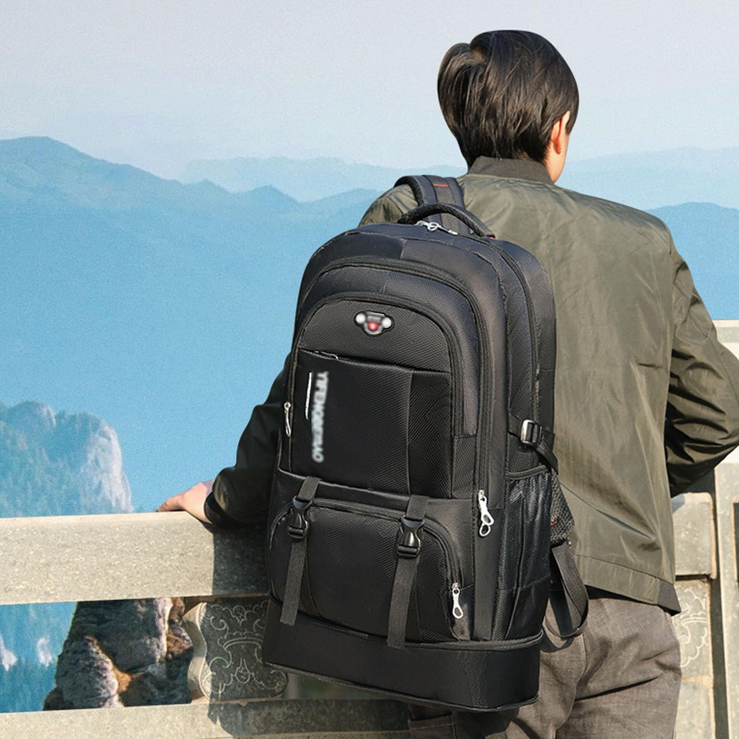 Large 65L Expandable Travel Backpack for Men/Women,Carry on Backpack Personal Item Travel Bag Waterproof Laptop Backpack(Black)