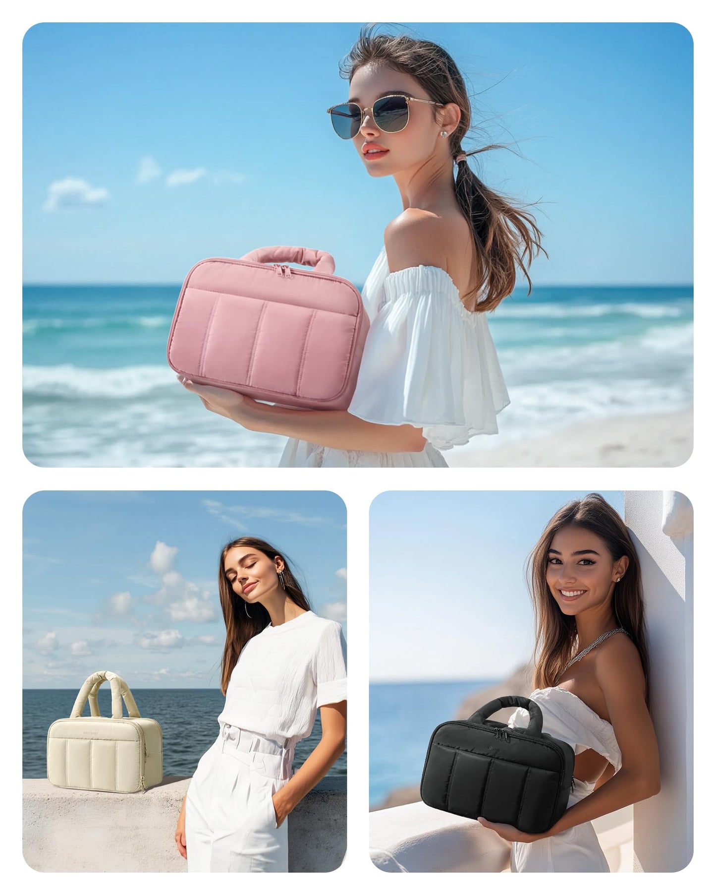 BAGSMART Travel Toiletry Bag, Puffy Large Toiletry Bag for Women, Lightweight Cosmetic Makeup Bag Organizer with Handle for Traveling, Accessories, Essentials, Toiletries, B-Black, Large, Lightweight