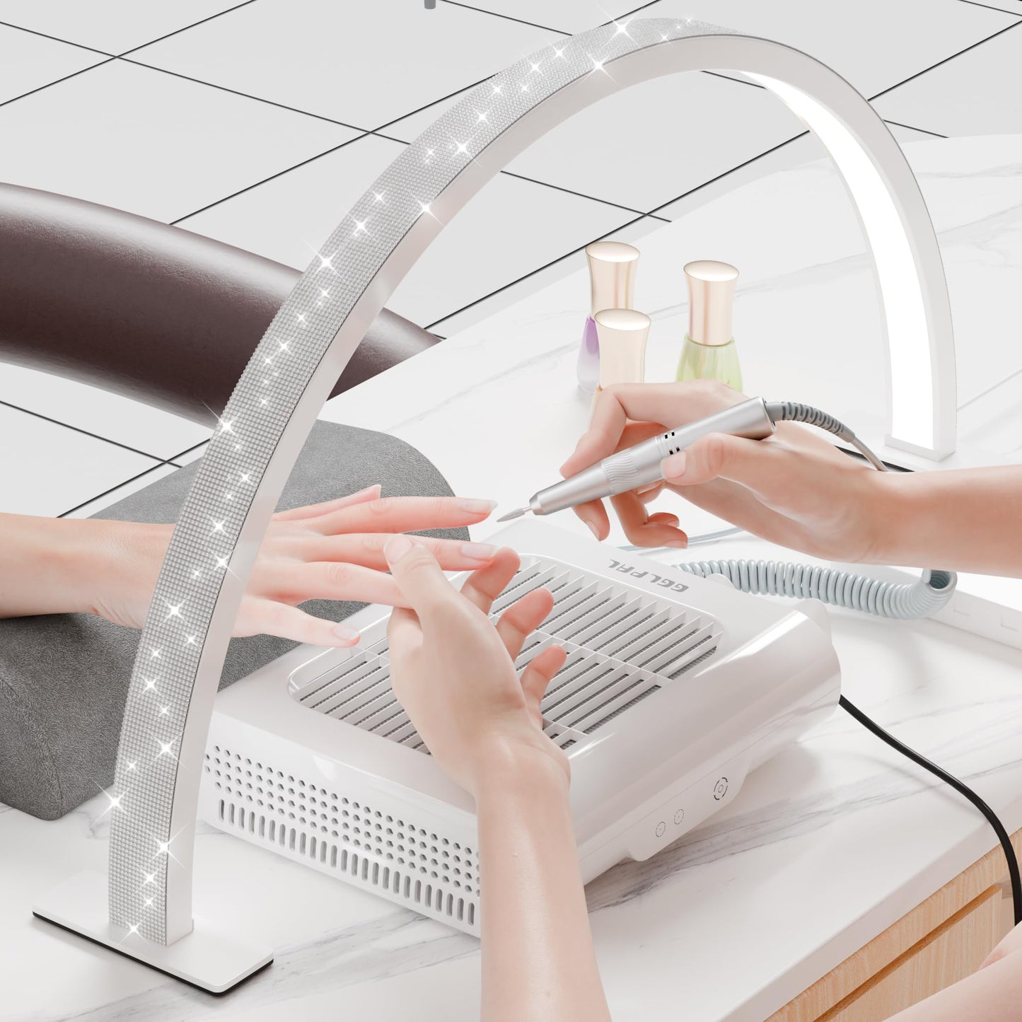 gelpal Half Moon Light for Professionals Nail Desk, 30" 48W Large Led Mascara Light, Desk Lamp for Lash Eyelash Extension, Tattoo, Eyebrows, Color Temperature 3000K-6000K, Salon&Home(Crystal Diamond)