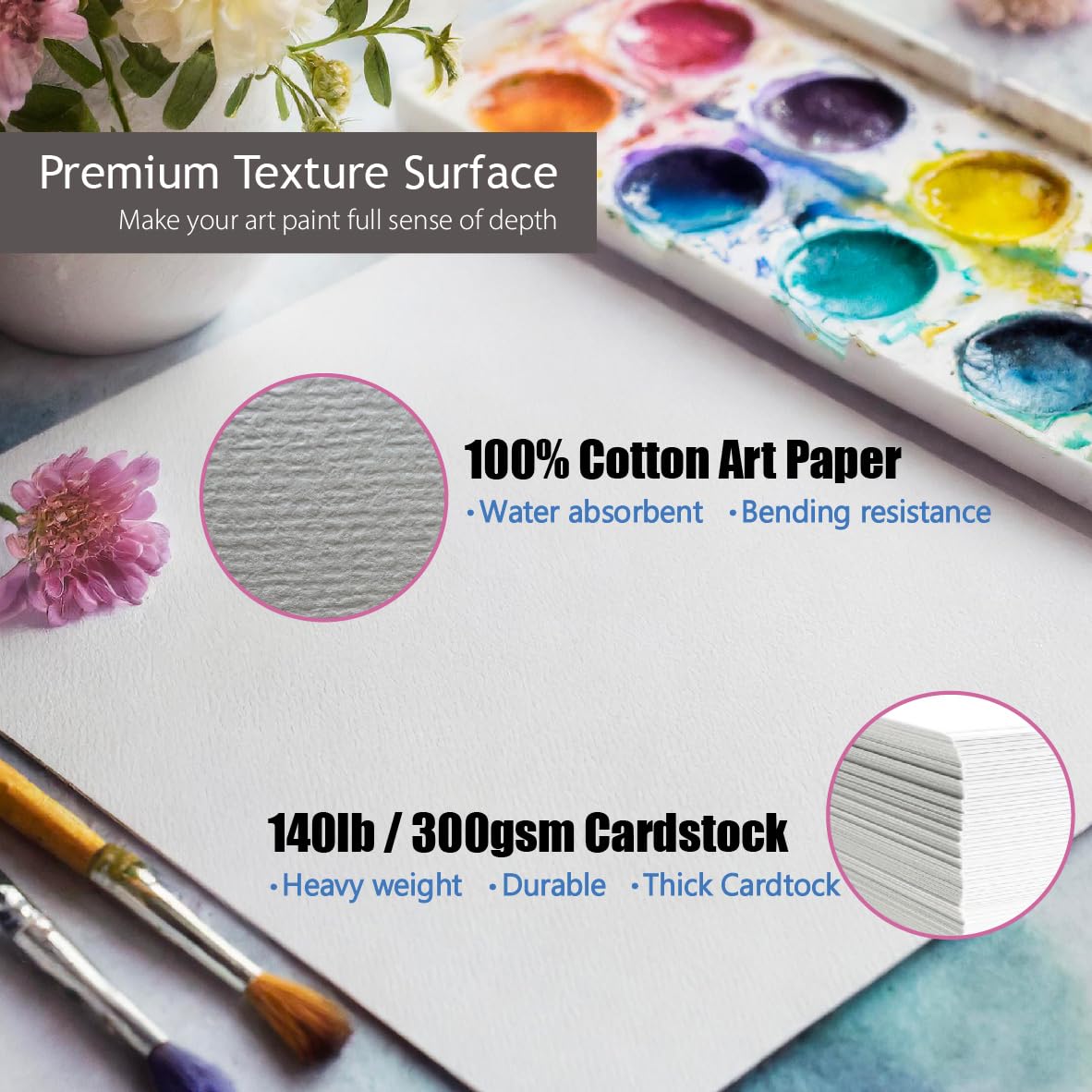 50 Pack 5x7 Inch Blank Watercolor Cards With Envelopes - 140lb Heavyweight 100% Cotton, Foldable for Painting or Card Making