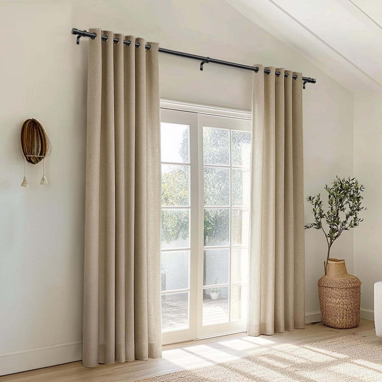 Zeerobee Curtain Rods for Windows 66 to 120, 1 Inch Black Heavy Duty Drapery Rods with Adjustable Length, Outdoor Modern Curtain Pole with Simple End Caps, 32"-120", Black