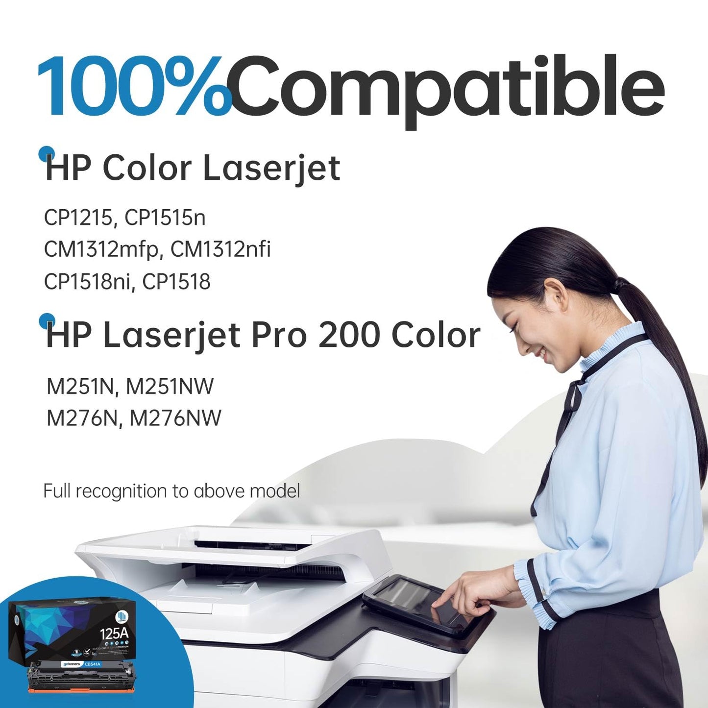 Gotoners Compatible Toner 125A CB540A CB541A CB542A CB543A for Color Laserjet CP1215 cp1518n cp1518ni cp1518 cm1312 (4 Pack)
