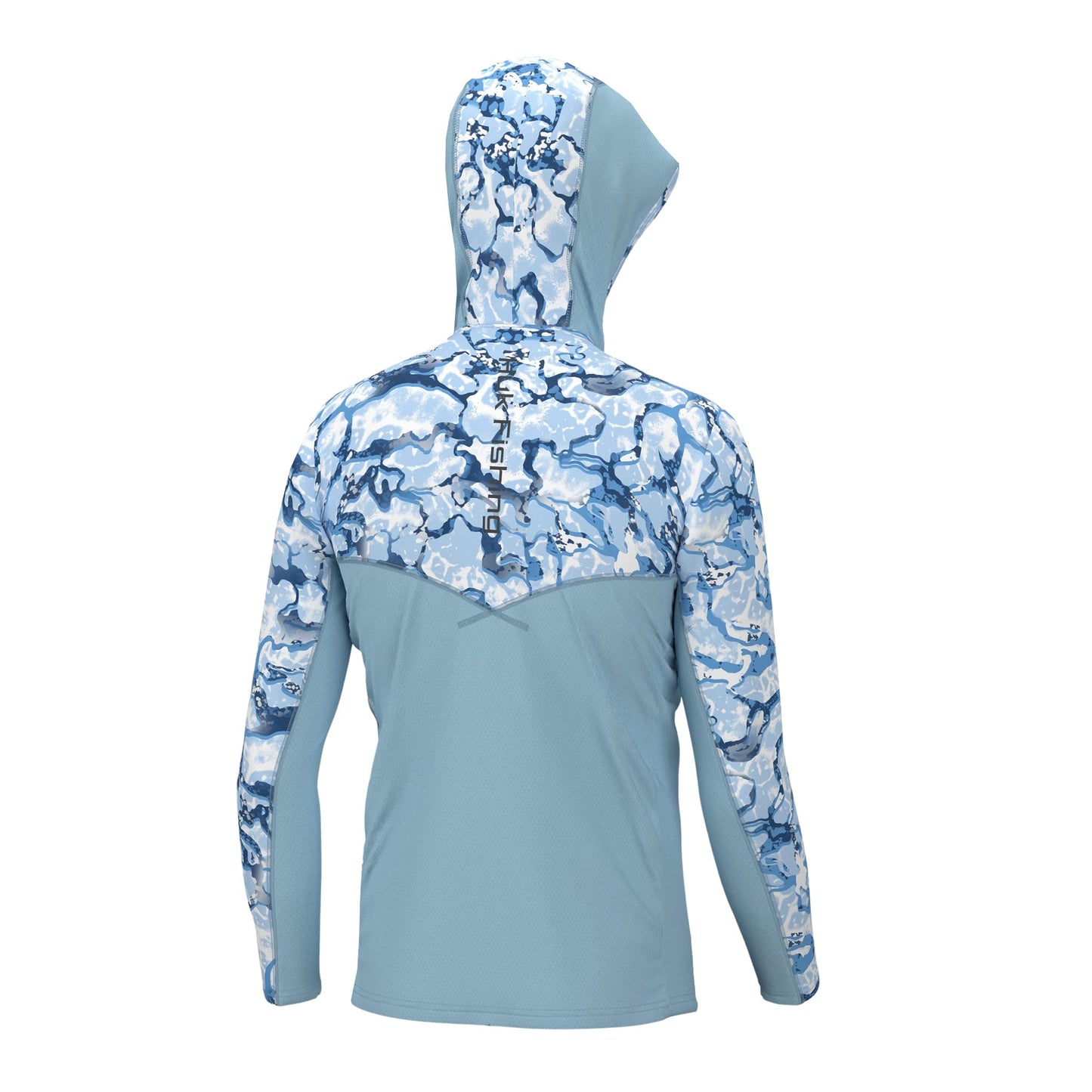 HUK Men's Standard Icon X Pattern Hoodie, Fishing Shirt with Sun Protection, Inside Reef-Azure Blue, XX-Large
