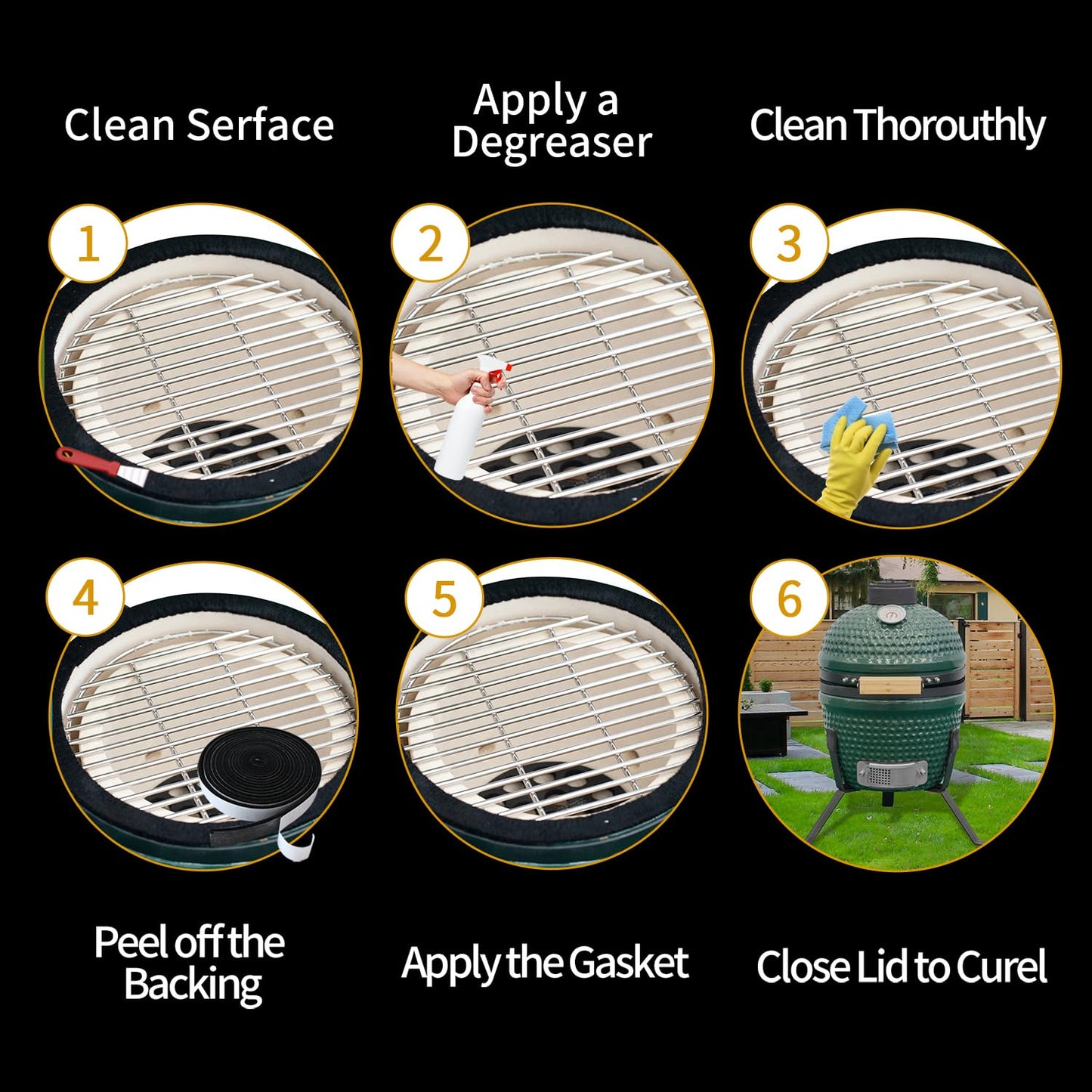 kaidun Gasket Replacement for Big Green Egg Large/XL/XXL, Included Small Meat Smoking Guide, High Temp BBQ Smoker Gasket, 16 Ft, 7/8" x 1/8"