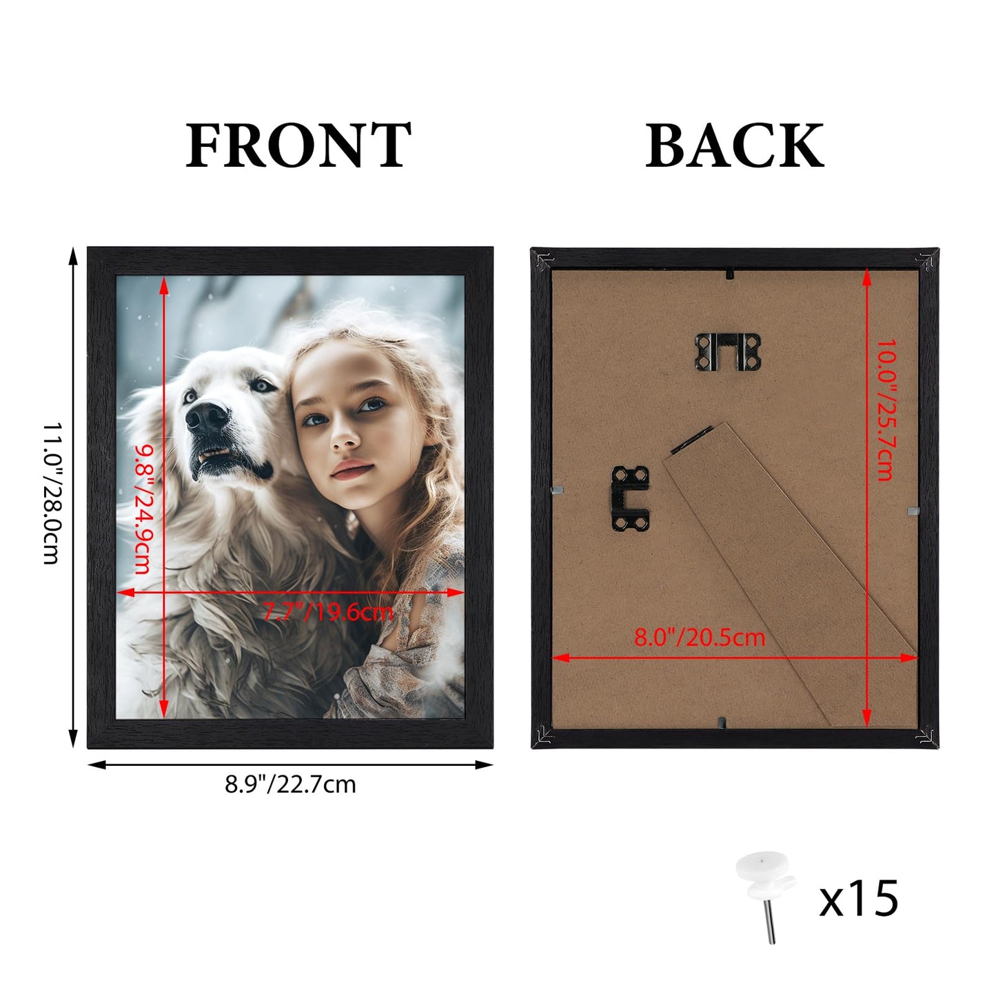 HORLIMER 8x10 Picture Frame Set of 15, Black Picture Frames Display 8 by 10 Photo for Wall or Tabletop