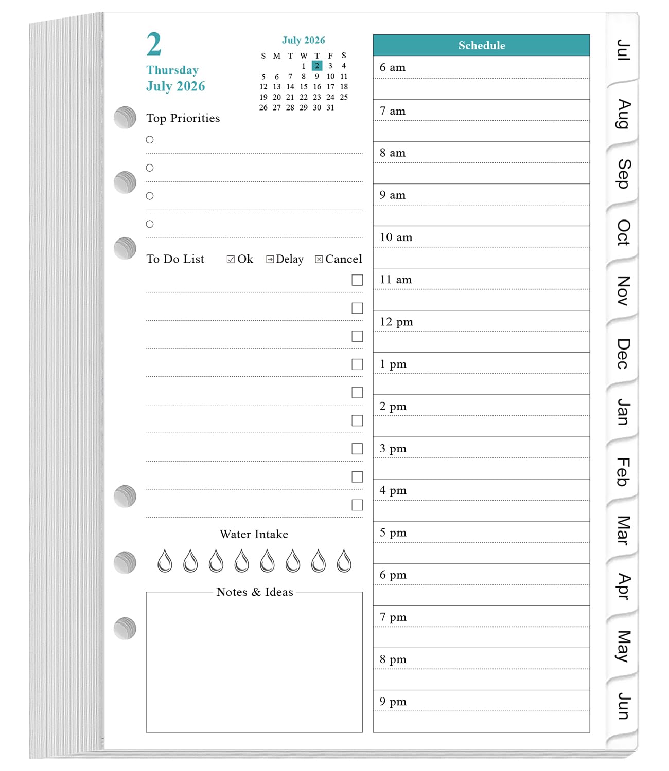 2026-2027 Planner Refills for A5 Binder - One Page a Day Daily & Monthly Planner, July 2026 - June 2027, Prioritized, To Do List, Notes, Appointment Planner, 6 Hole Punched, 5.8" x 8.3"