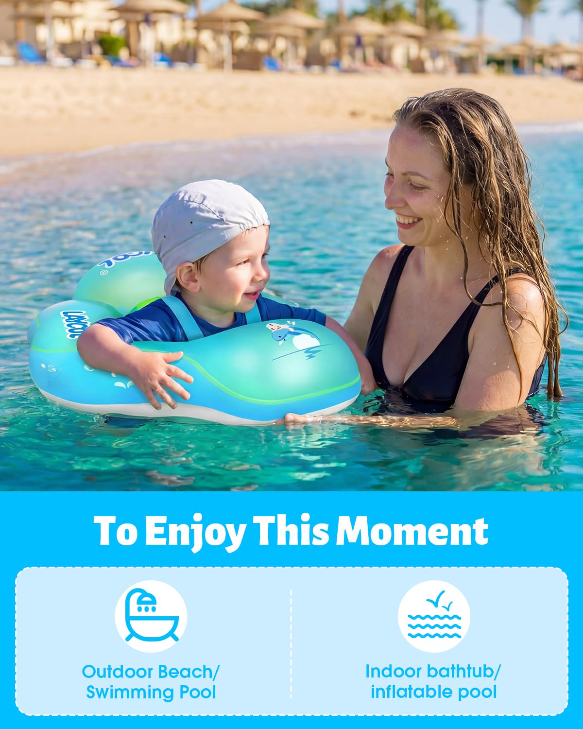 LAYCOL Baby Swimming Float with UPF50+ Sun Canopy Baby Floats for Pool No Flip Overbaby Pool for Baby Age of 3-36 Months