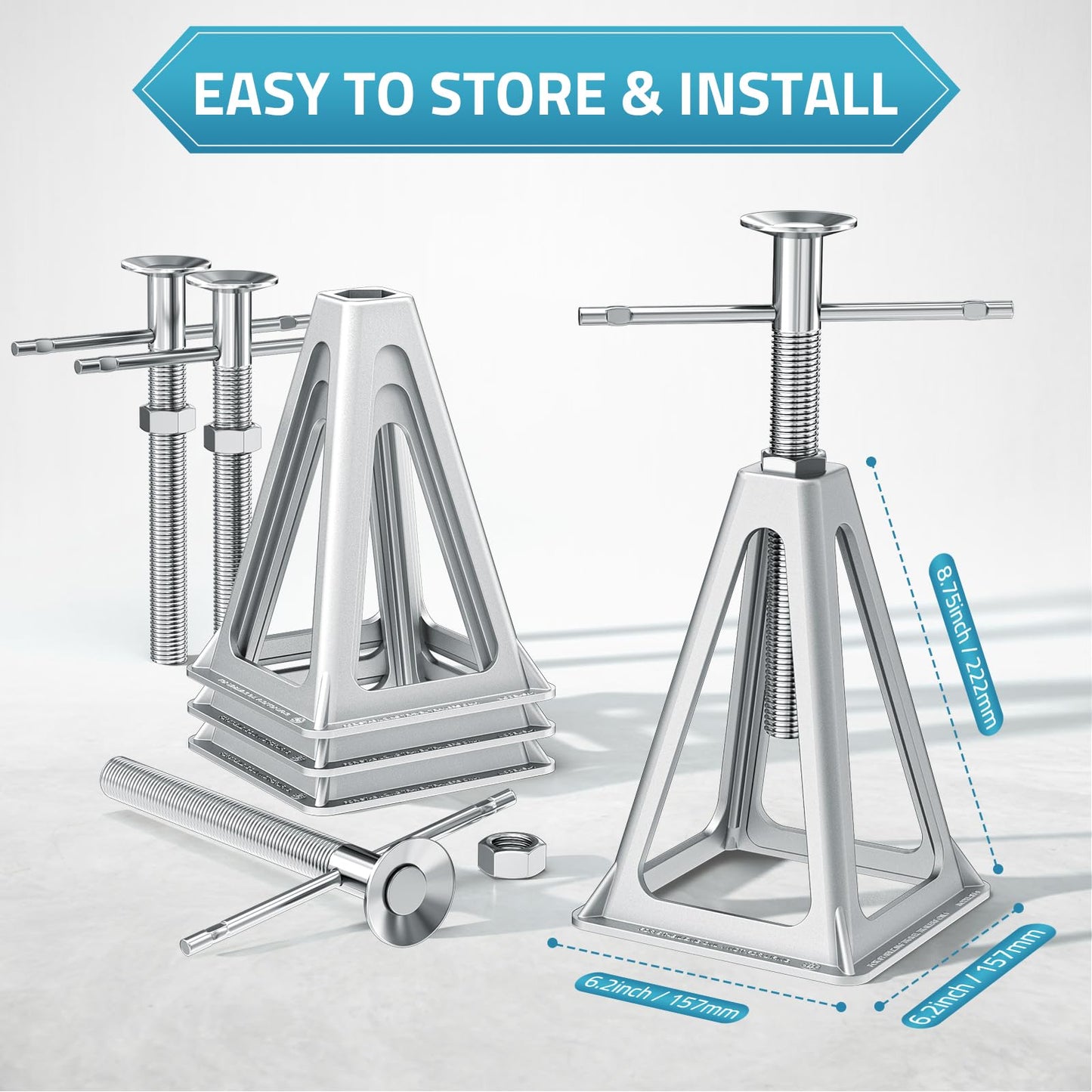 PAULINN RV Stabilizer Jacks 4 Pack, Heavy Duty Aluminum Jack Stands for Travel Trailer Camper, Single Screw Jack Support up to 6000 Lbs, Adjustable from 11 inch to 17 inch