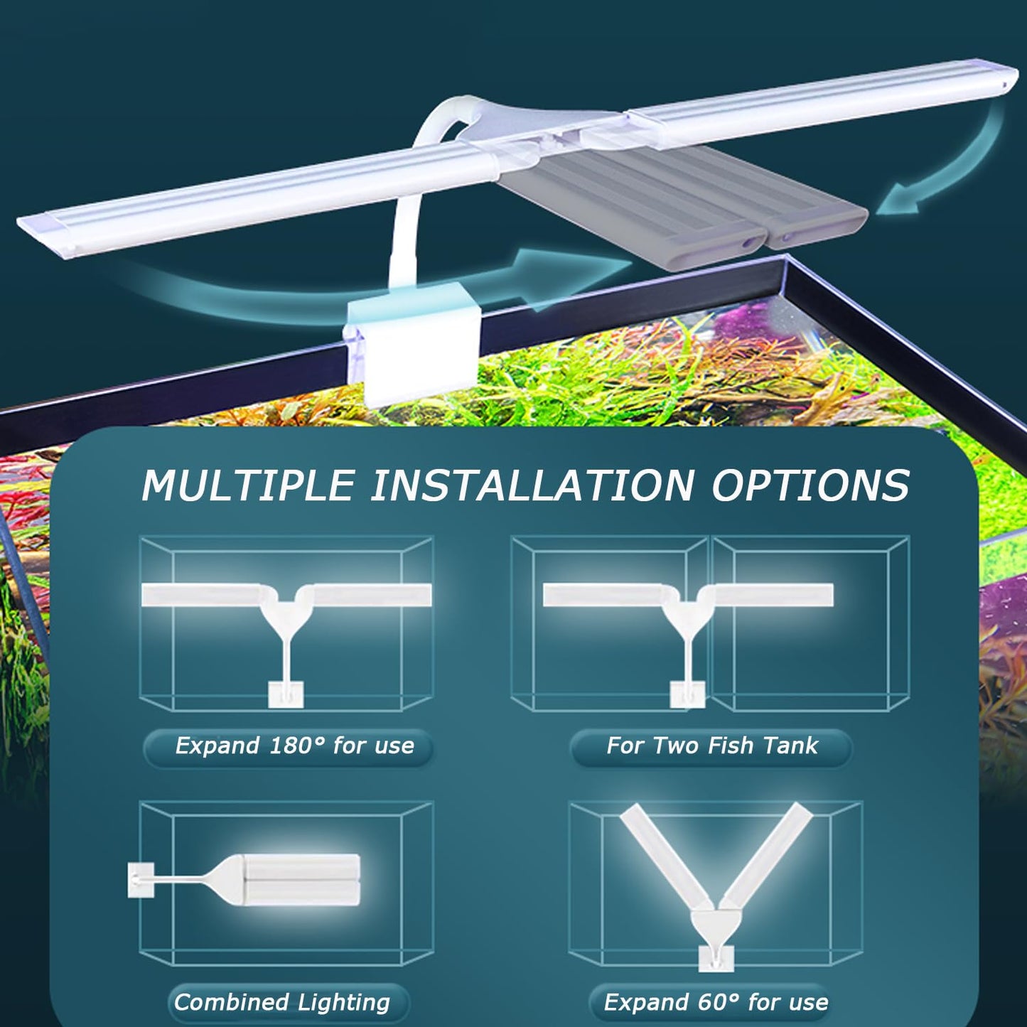LED Aquarium Light Full Spectrum Clip Fish Tank Light Plants Lamp 360° Adjustable 2 Light Bar Super-Bright 6W Suitable for 10-30 Gal Fish Tank (6W)