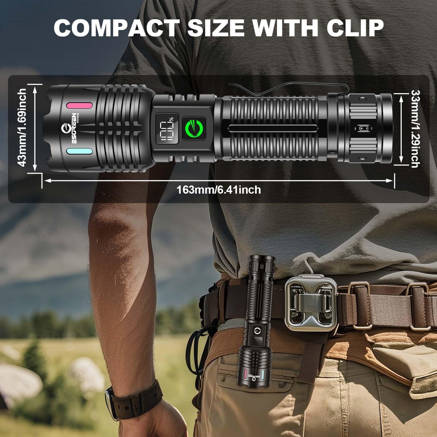 Esgreen Rechargeable Flashlights High Lumens 1,000,000, 2 Modes High/Low, Super Bright LED Flashlight USB C Long Distance 3280FT, Powerful Long Lasting 10H Strong Flash Light For Camping Hiking Travel