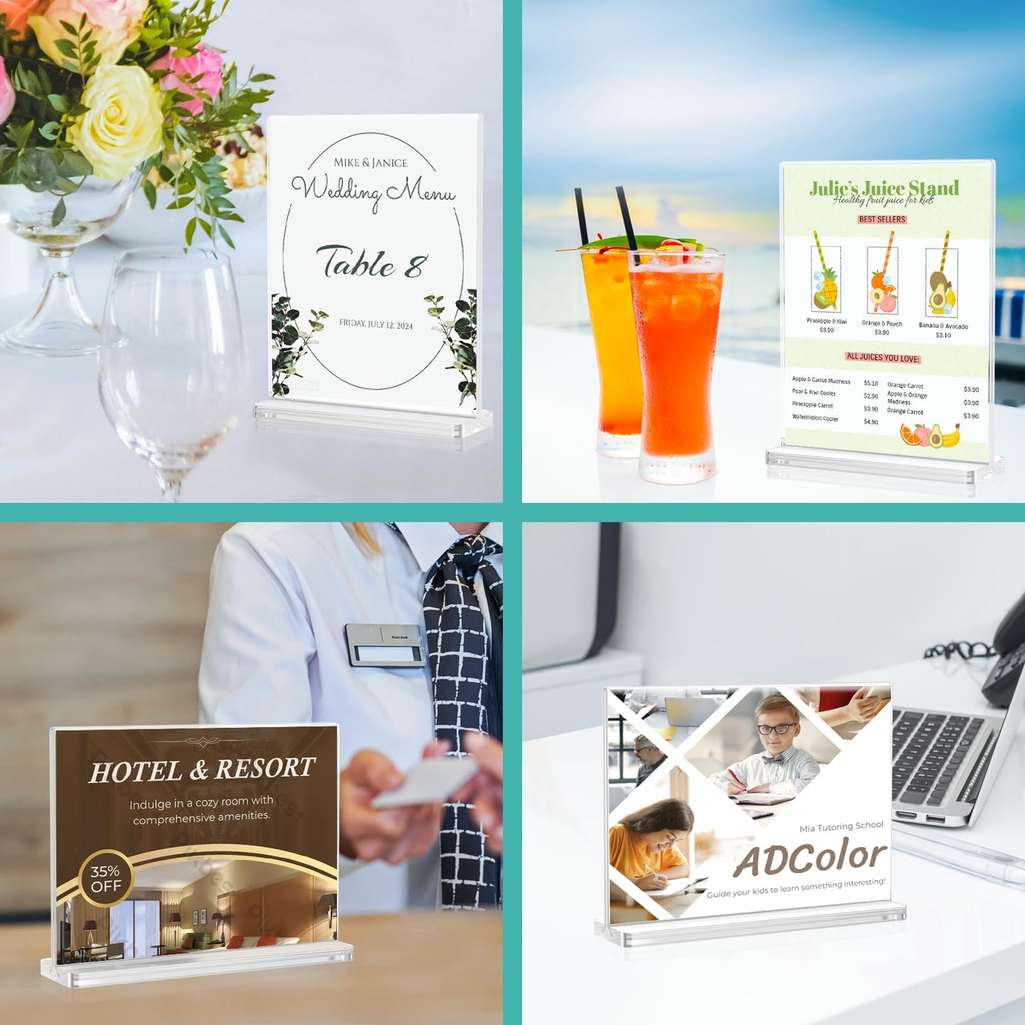 ADColor Acrylic Sign Holder 8.5x11 Vertical - 6 Pack Double Sided Flyer Brochure Document Display Stand Clear Plastic Table Menu Signs Paper Holder for Desk Picture Frame, Office, Store, Restaurant, Show Fair