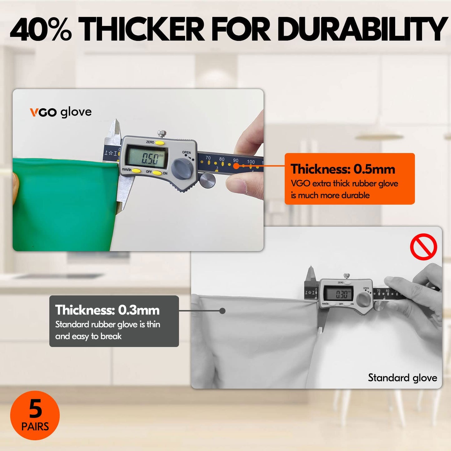 Vgo 5Pairs Reusable Household Gloves, Rubber Dishwashing Gloves, Kitchen Cleaning (M,Green,HH4601)