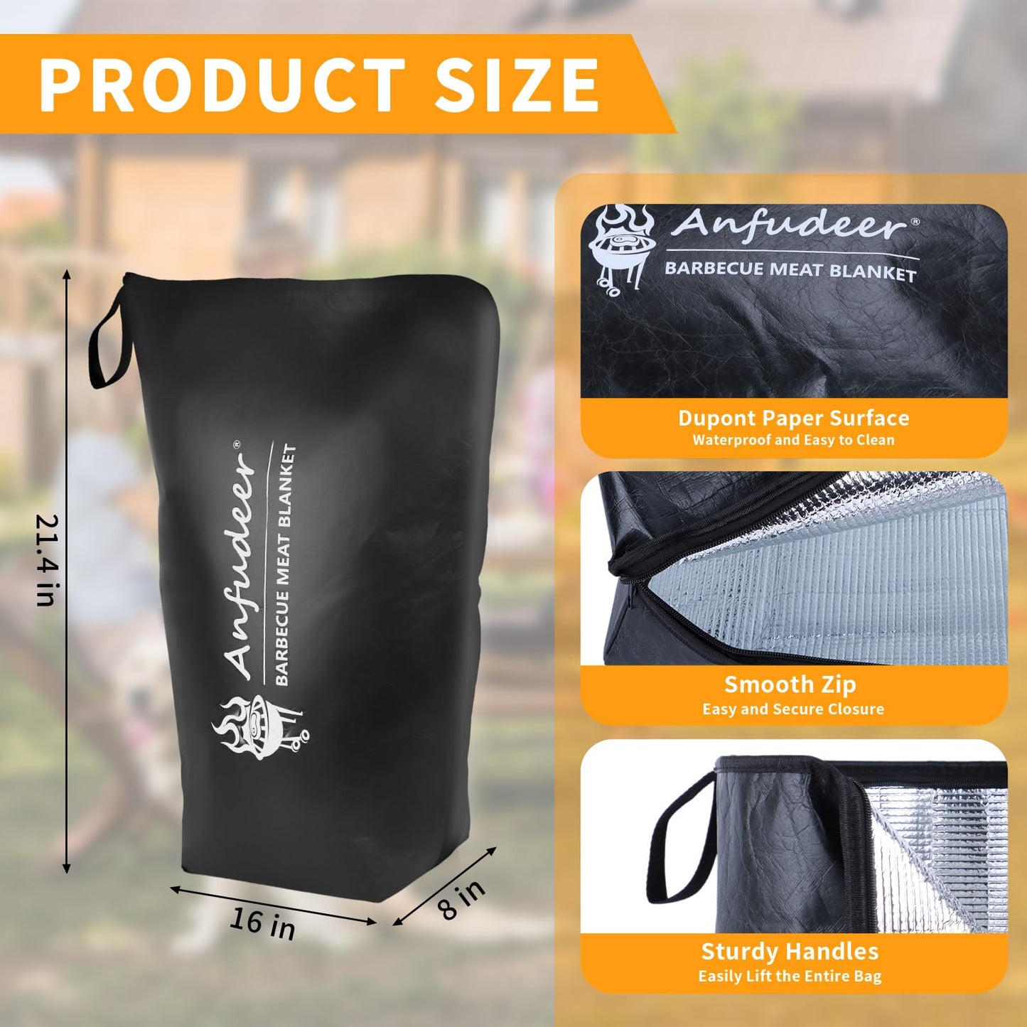 ANFUDEER BBQ Blanket for Resting Meat - Heavy Duty, Insulated Meat Resting Bag for Smoked and Grilled Meats - Reusable Brisket Resting Blanket with Wide Mouth for Brisket, Pork, Steak, More