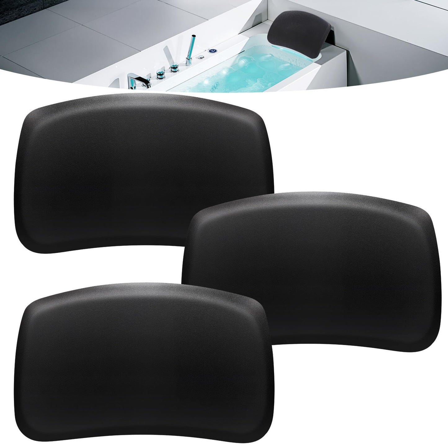 3 Pack Replacement Head Rests for Cal Spas Hot Tubs (2020-2023 Models) | Easy Install, No Tools Needed with Single Pin Design | Black EVA Foam Pillows