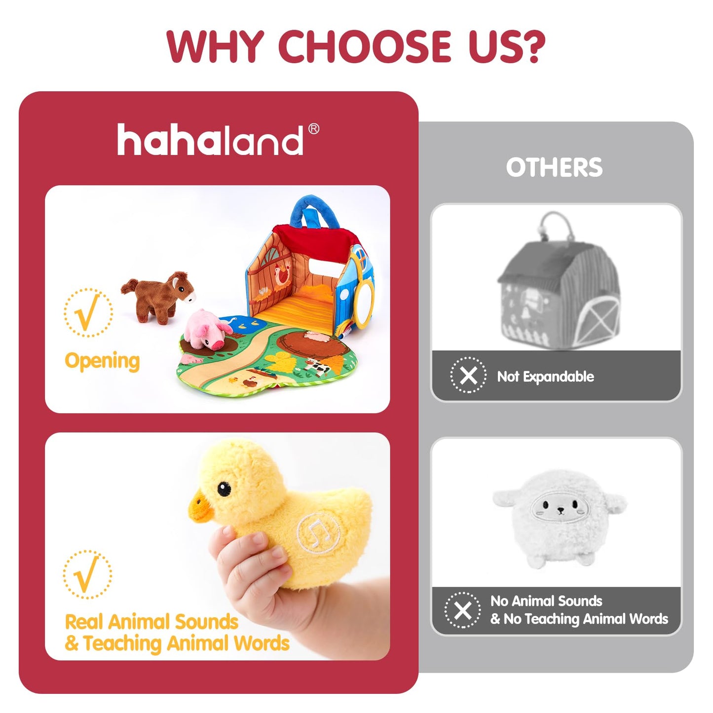 hahaland Baby Toys 6-12 Months - Surprise Barn with Stuffed Farm Animals with Real Sounds & Word Repeats, Mirror- Sensory Toy Montessori Toys for 6 Month Old Baby 1 Year Old Boy Girl