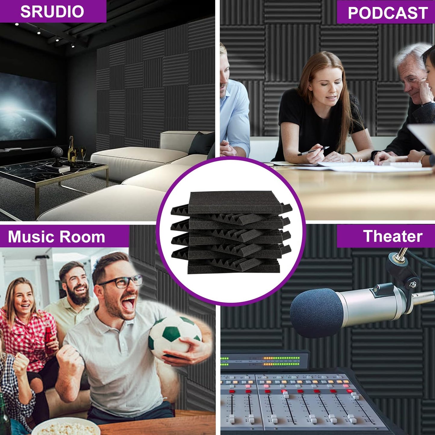 60 Pack Soundproofing Foam Panels for Walls,12" X 12"X1" Sound Proof Panels,Acoustic Foam Panels,Sound Insulation Panels for recording studios,home theaters