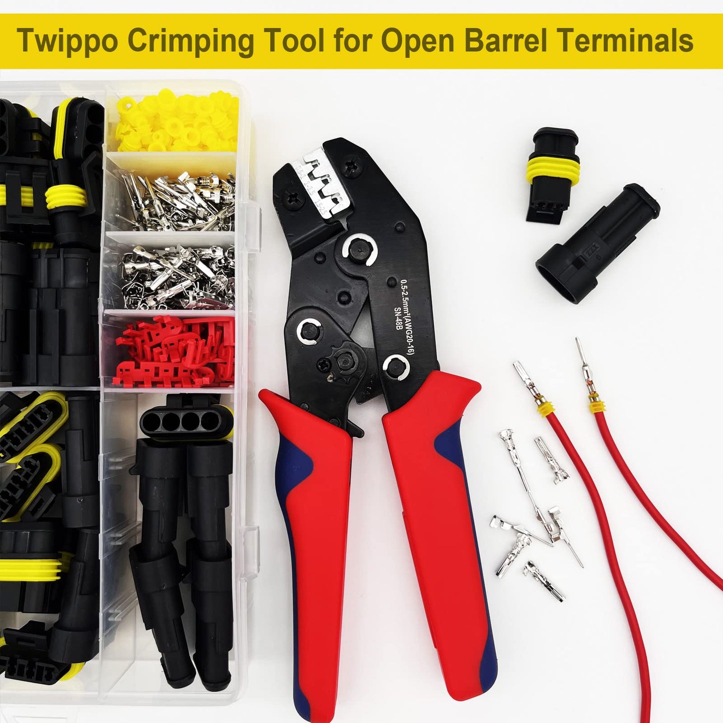 Twippo 800Pcs 50 Sets Waterproof Automotive Electrical Connectors Electrical Wire Connectors Plug Kit 1/2/3/4/5/6 Pin Waterproof Connectors with Ratchet Crimping Tool