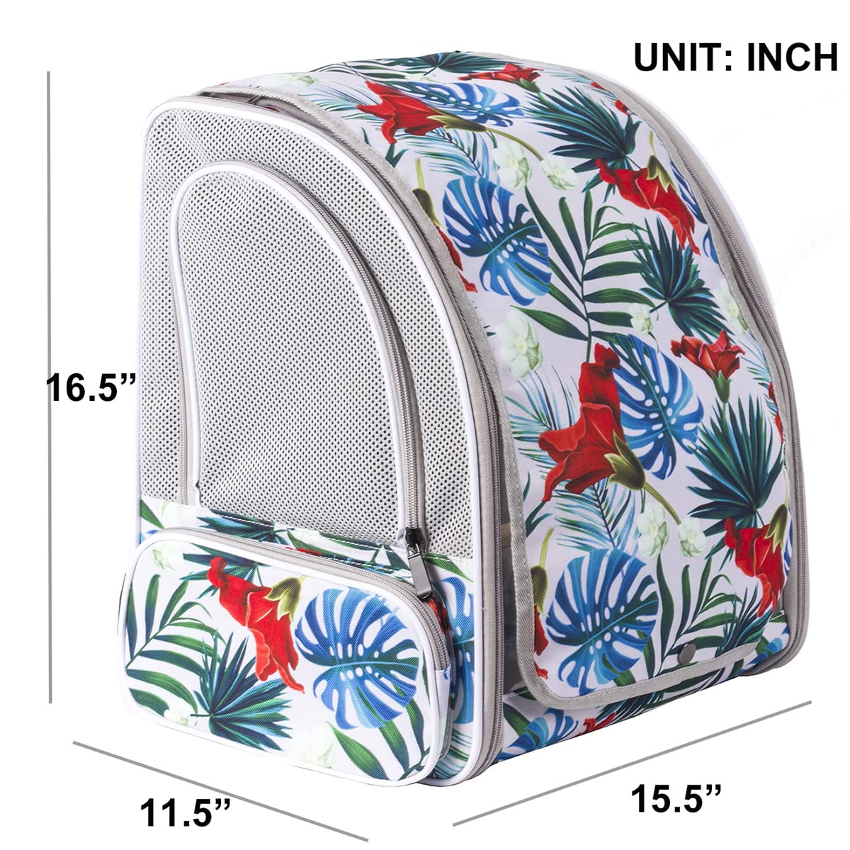 ORIZZP Bird Backpack Carrier with Stand Perch, Travel Backpack for Hiking, Airline Approved Printed Floral Bird Backpack