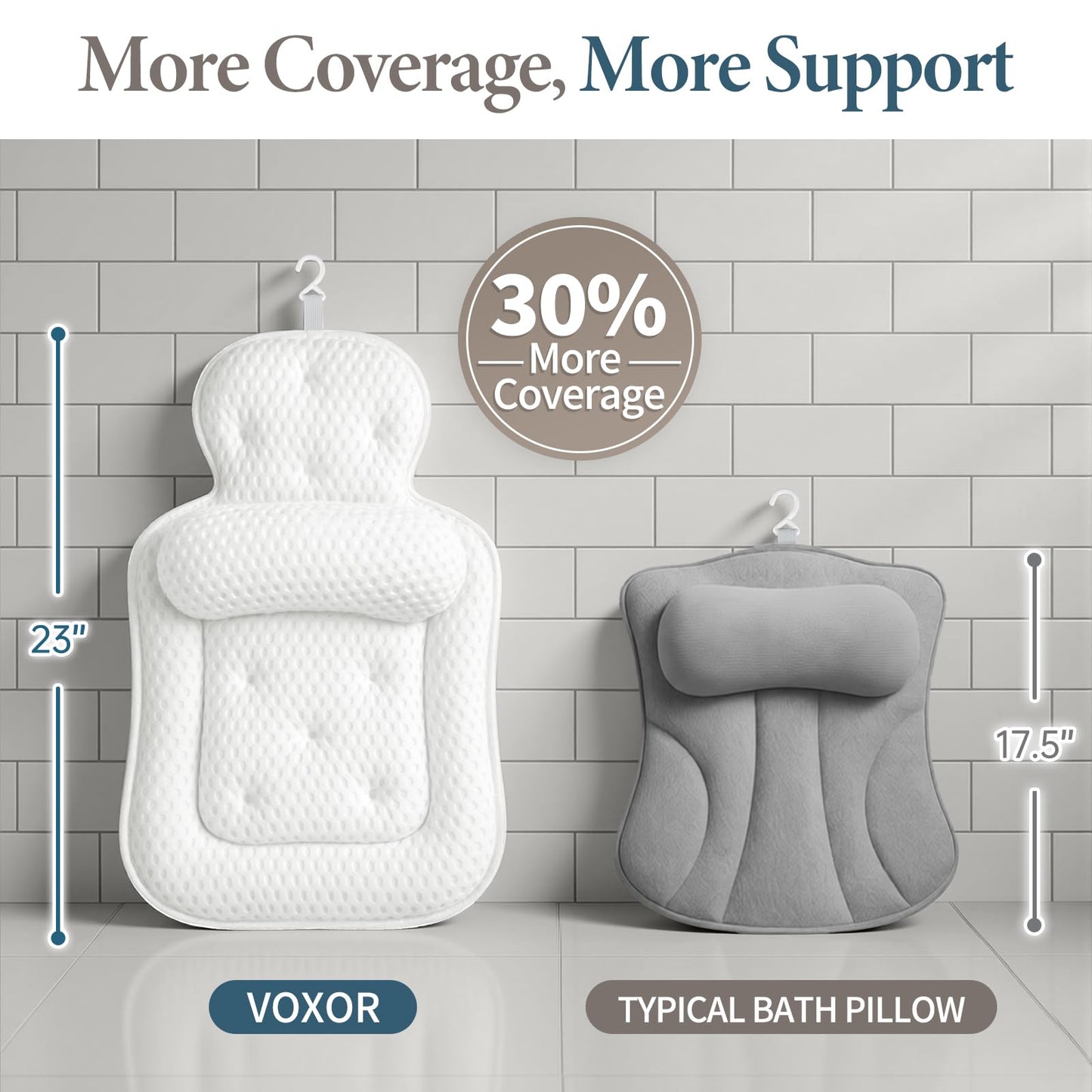 Bath Pillows for Tub, Comfortable Bathtub Cushion for Head and Neck with Soft 3D Mesh Fabric and 54 Non-Slip Suction Cups, Relaxing Tub and Shower Accessories Spa Gift White Standard