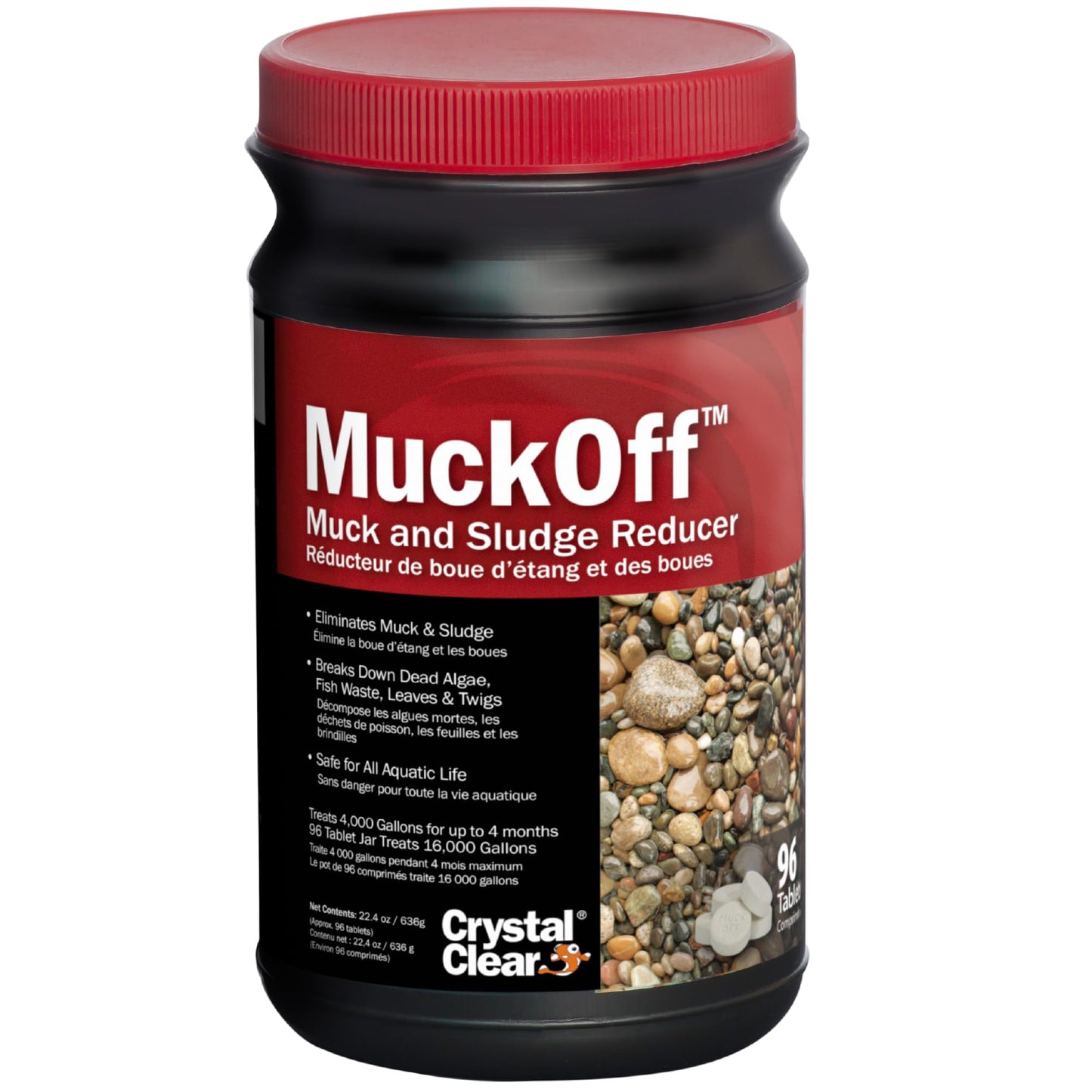 CrystalClear MuckOff, Natural Pond Muck Treatment, Water Garden, Fountain & Bird Bath Sludge Remover, Living Beneficial Microbe Clarifier with Enzyme, Fish, Aquatic Animal, & Pet Safe, 96 Tablets