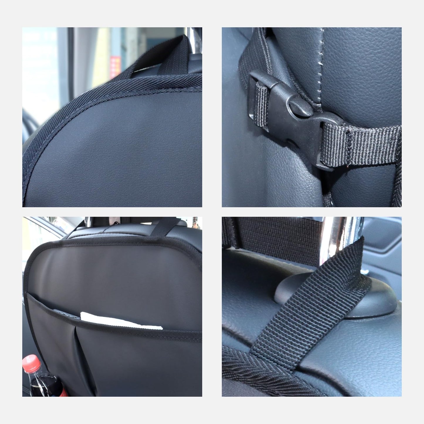 pefirst Car Backseat Organizer for Kids, Car Back Seat Storage Bag With 3 Pockets, 2 Drinks Holders, Water Resistant, Kids Toy Storage Kick Mat Back Seat Protector for Toddlers (Black 1-Pack)
