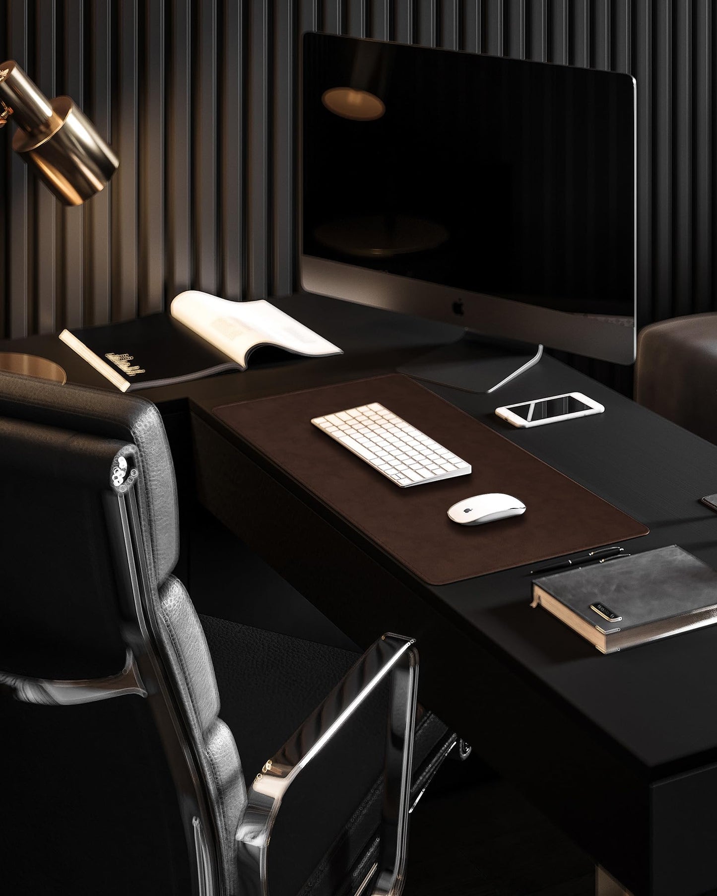 YSAGi Genuine Leather Desk Mat, Office Desk Pad, Thick Premium Table Pad with Stitched Line, Non-Slip Laptop Writing Pad with Rubber Base (Dark Brown, 31.5"x15.8")