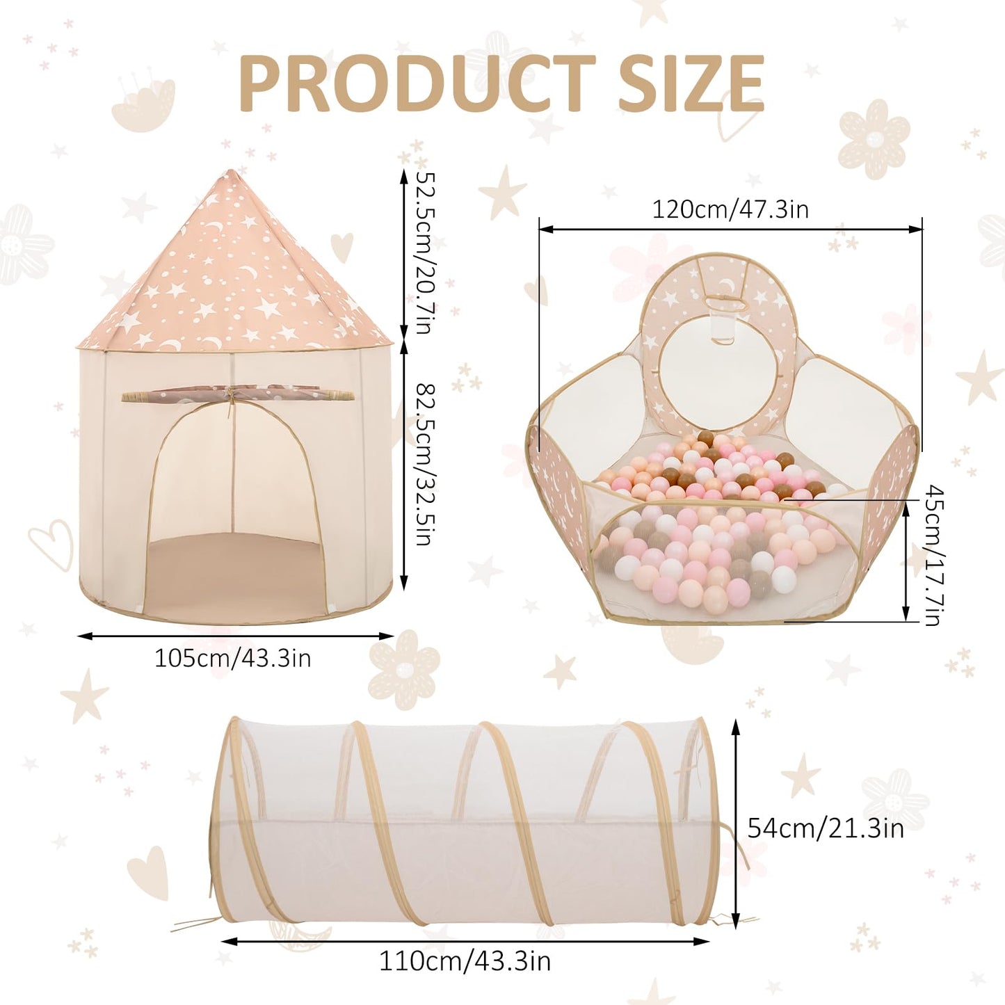 3 in 1 Kids Play Tent with Tunnel, Pop Up Play Tent with Ball Pits for Toddlers and Playhouse Kids Indoor & Outdoor, Perfect Kid’s Gifts