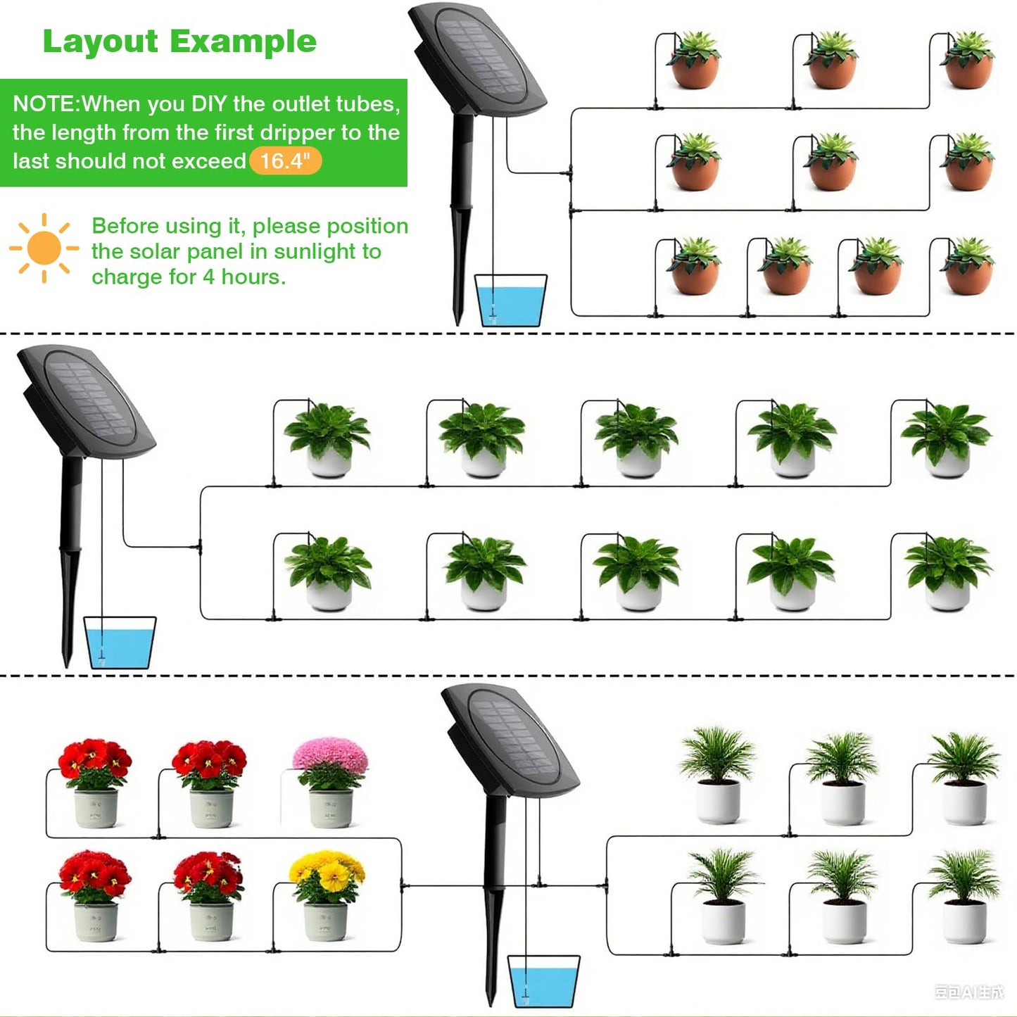 Solar Drip Irrigation System, Auto Watering Kit for 10 Pots, Solar-Powered Plant Watering, 12 Timer Modes, Automatic Garden Watering System for Greenhouse, Balcony & Patio Irrigation System