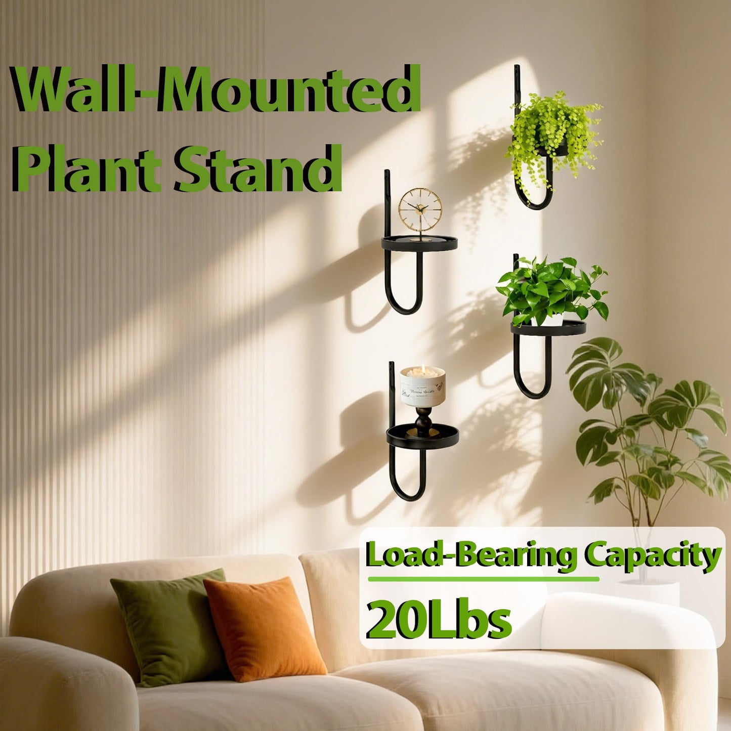 Vitalsvn Wall Plant Holder 3 Pack J-shape Wall-Mounted Plant Stand Metal for Indoor Outdoor Single Planter Holder for Window Plant