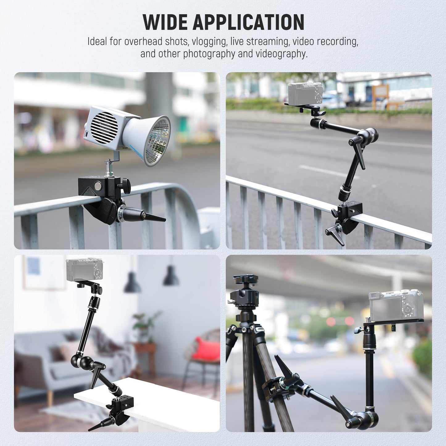NEEWER 21" Magic Arm Camera Mount with Super Clamp, Overhead Desk Mount with 360° Dual Ball Head, 1/4" 3/8" 5/8" Stud Adapter for PA073 PA074 Phone Cage Rig DSLR Camera Monitor Video Light, UA018