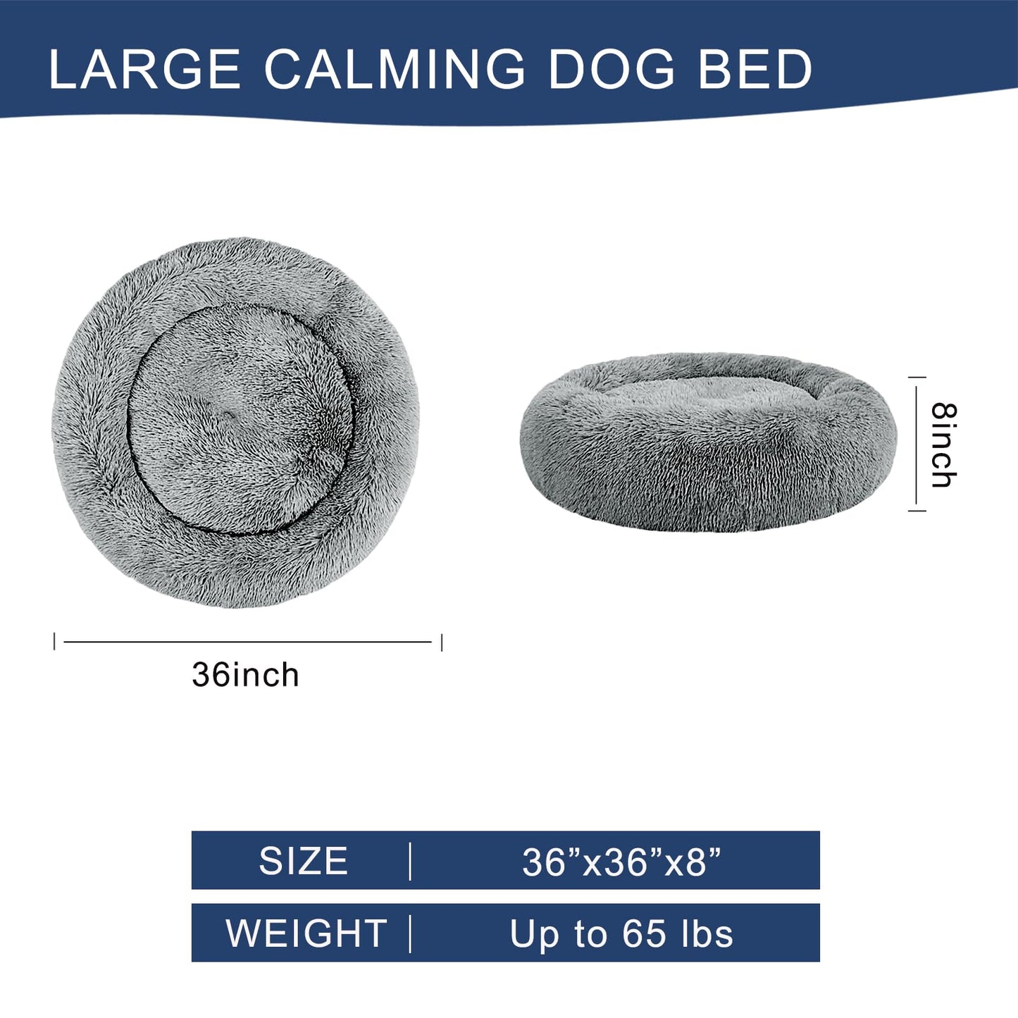 Calming Dog Bed, Anti-Anxiety Pet Bed Fluffy Faux Fur Donut Cat Bed, Washable and Self-Warming Dog Bed with Slip-Resistant Bottom for Large Dogs Up to 65 lbs