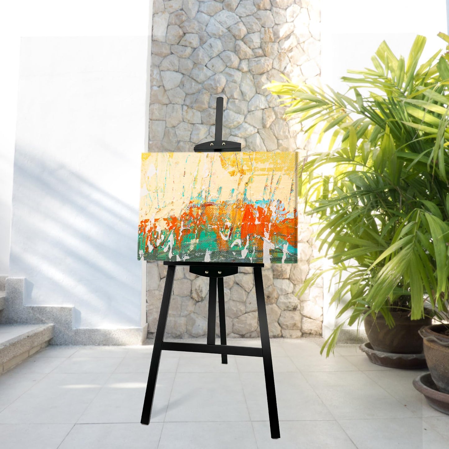 Stuelloaf Adjustable Black Wooden Painting Easel, Pine Art Easel Stand Hold up to 43'', Painting Canvas for Wedding Sign and Poster, Drawing for Adults, Begginners and Students, Black