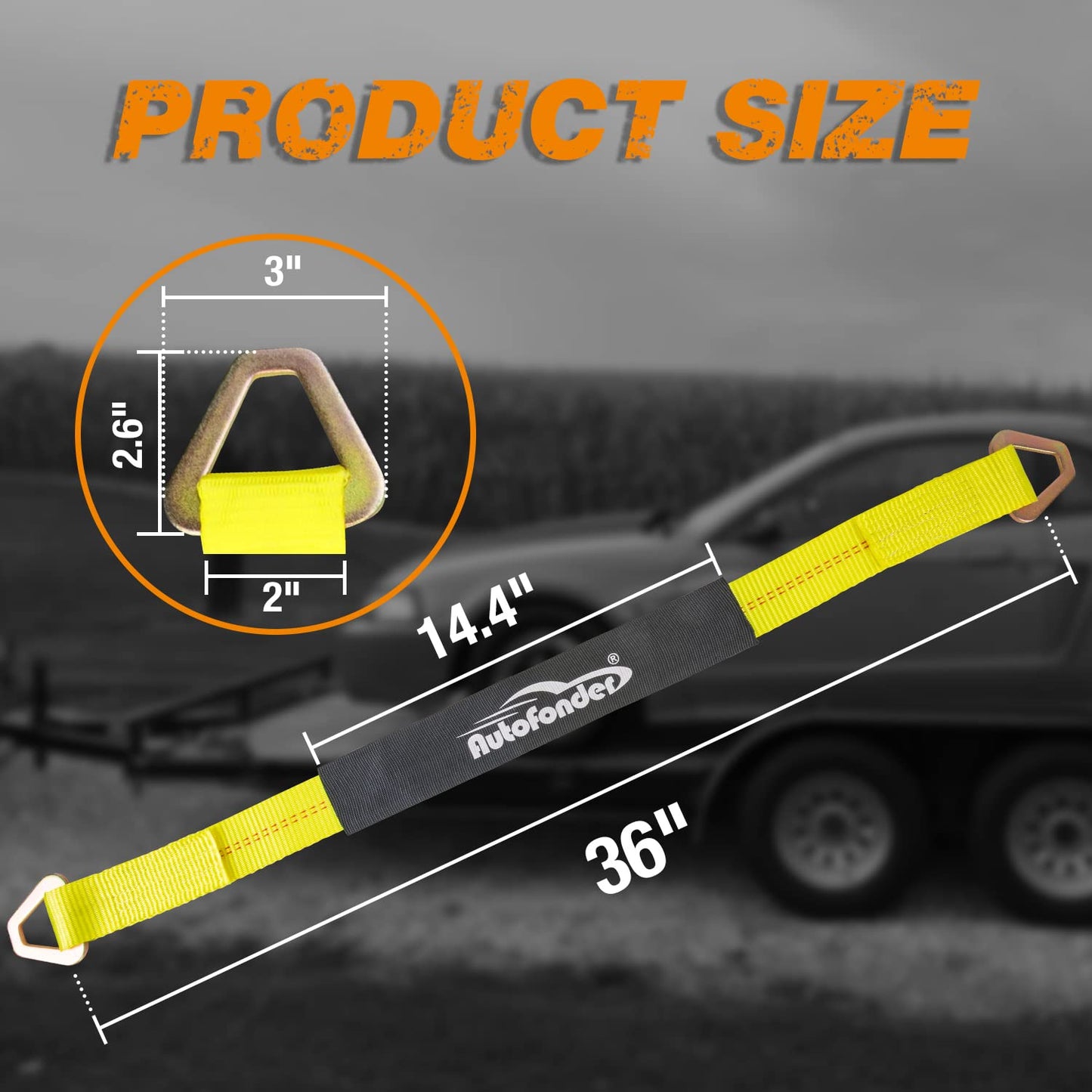 Autofonder 4 Pack 2" x36'' Premium Axle Straps Tie Downs with D-Ring Adjustable Tire Wheel Tie Down with Protective Sleeve Classic Yellow