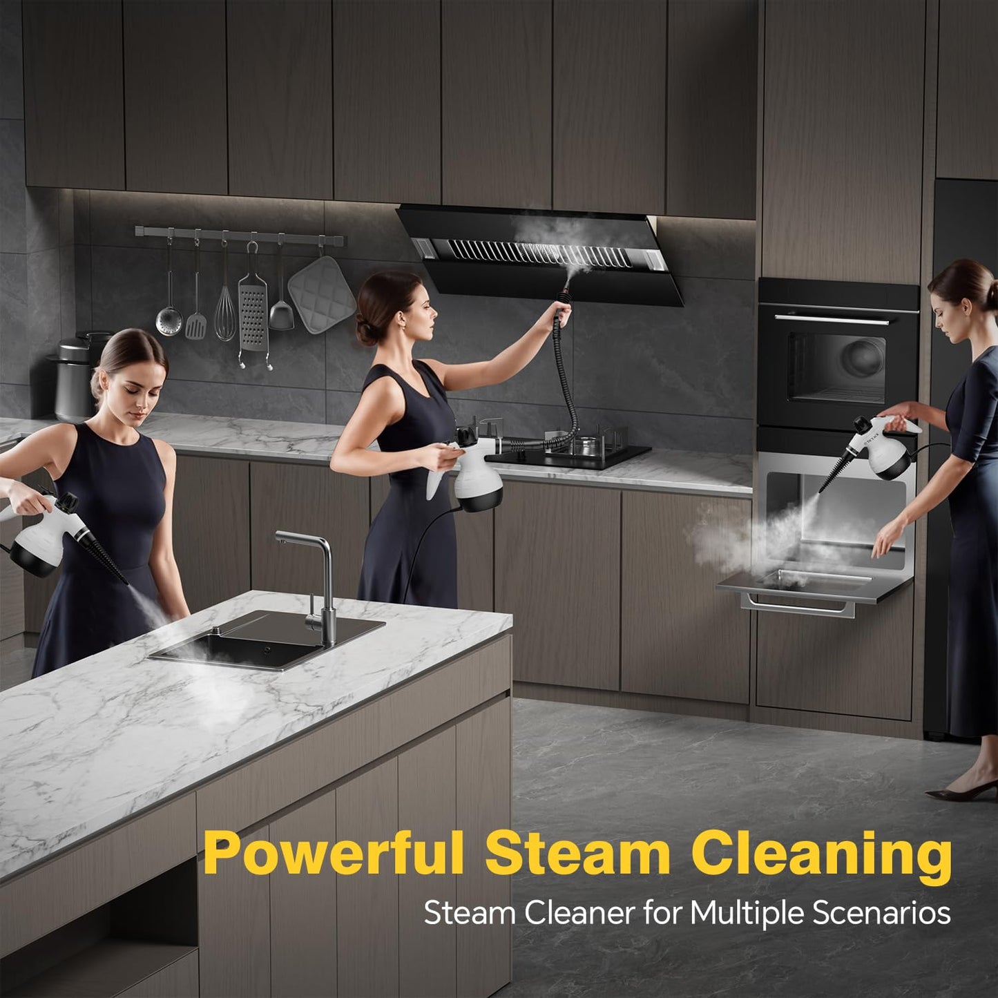 TICYACK Steam Cleaner Handheld, Steam cleaner with 16 Accessories, Hands-Free Auto Steam & Child Lock, Multi-Surface steam Cleaner for home, Kitchen, Car Detailing, Upholstery (White)