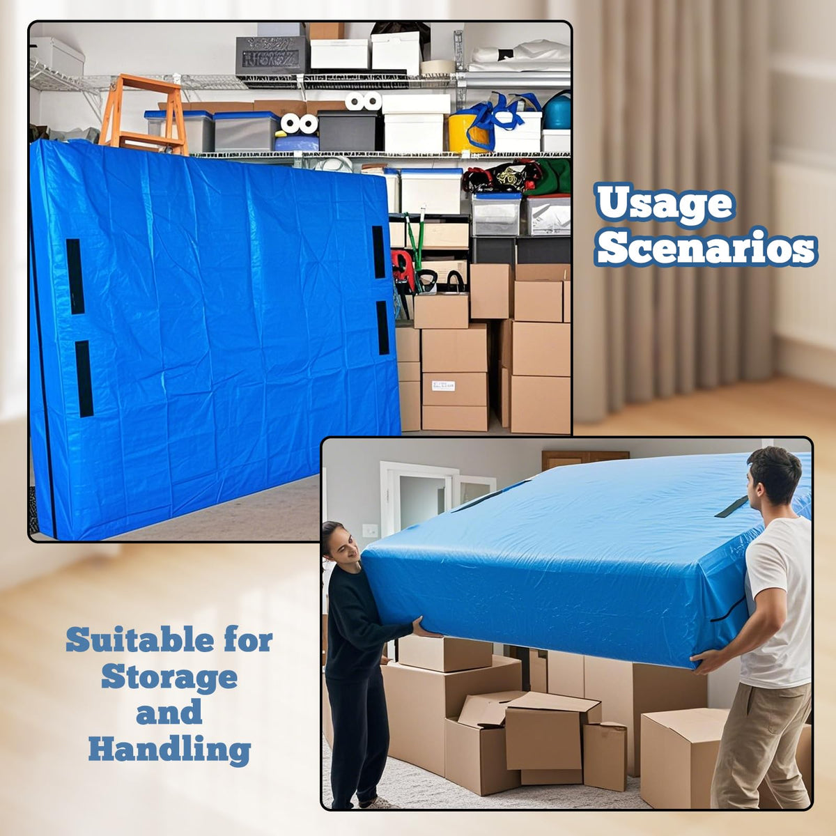 SDLDEER Mattress Bags for Moving and Storage, Queen Size Reusable Mattress Storage Cover with Heavy Duty Handles and Zipper, Water Resistant Mattress Encasement, Blue