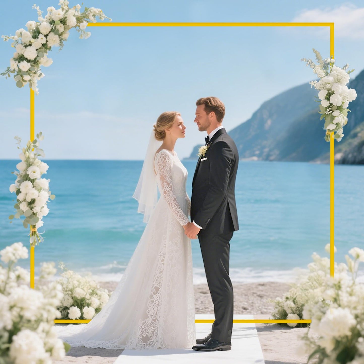 FANPROMS 6.6FT x 6.6FT Gold Squared Arches for Wedding Square Arch Stands Metal Balloon Boho Square Metal Stand Wedding Arch Frame for Birthday Party Bridal Baby Shower Anniversary Decoration