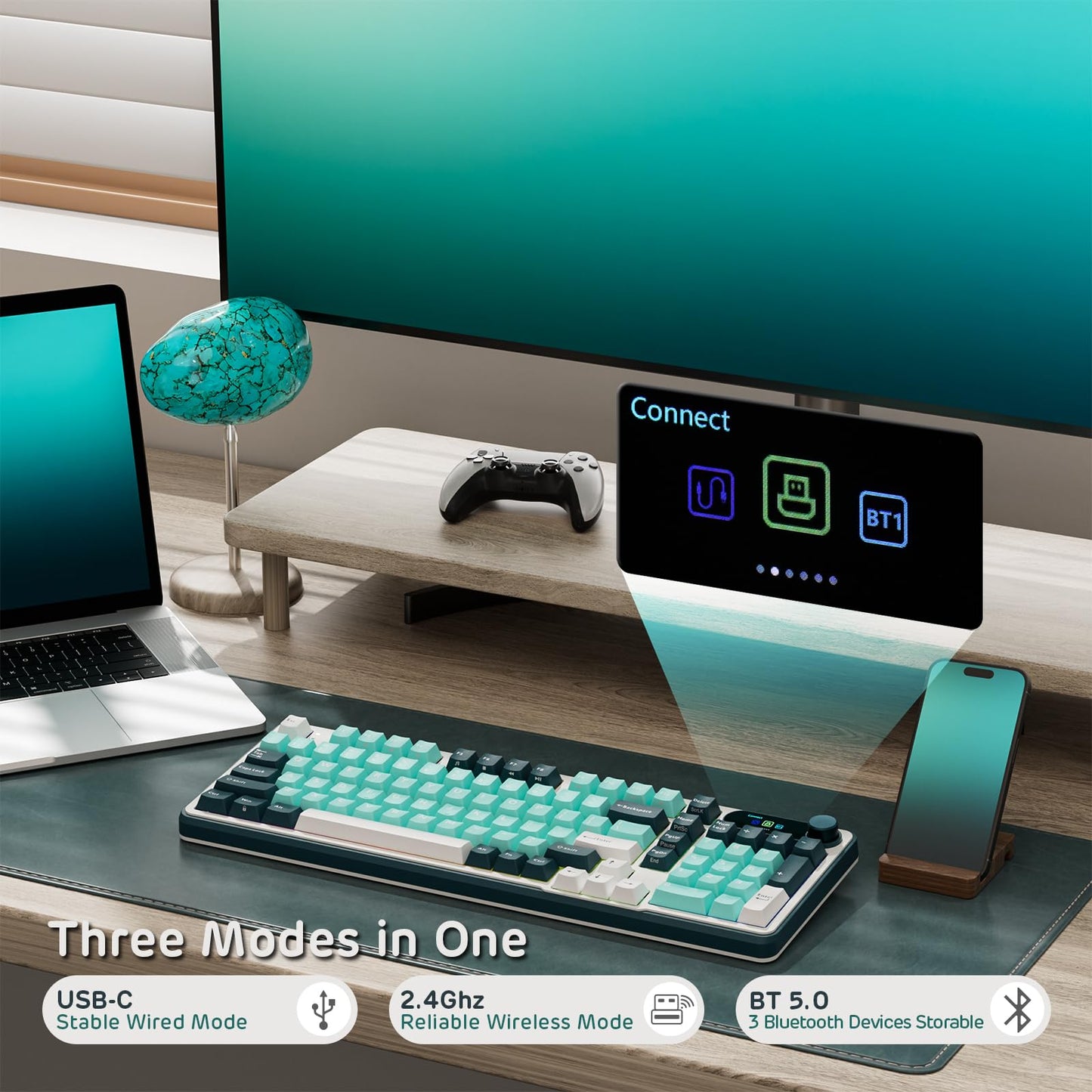 RK ROYAL KLUDGE S98 Mechanical Keyboard w/Smart Display & Knob, Top Mount 96% Wireless Mechanical Keyboard BT/2.4G/USB-C, Hot Swappable, Software Support, Massive Battery, 98 Keys