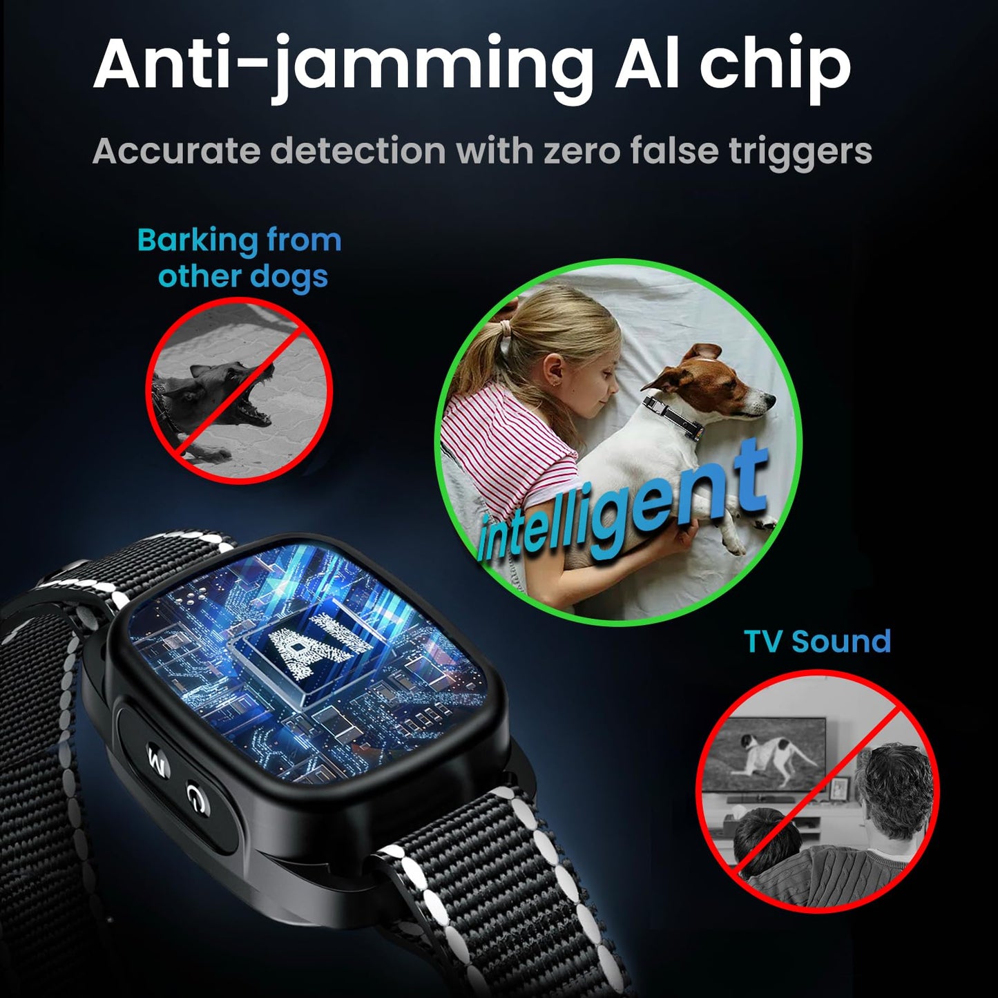 Bark Collar, Dog Bark Collar, Barking Collar for Large Medium Dogs, No Shock Collar with 6 Adjustable Sensitivity, Beep/Vibration/Beep&Vibration,Rechargeable Anti Barking Collar, IP67 Waterproof