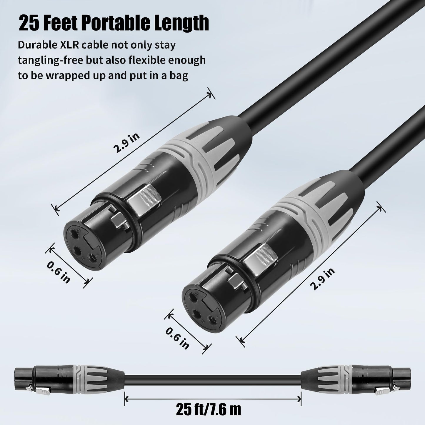 SMALL-EYE XLR Cables 25 Ft 3-Pin XLR Female to Female Microphone Cables Pro Grade 22 AWG (OFC) Balanced XLR Patch Cables- 2 Pack