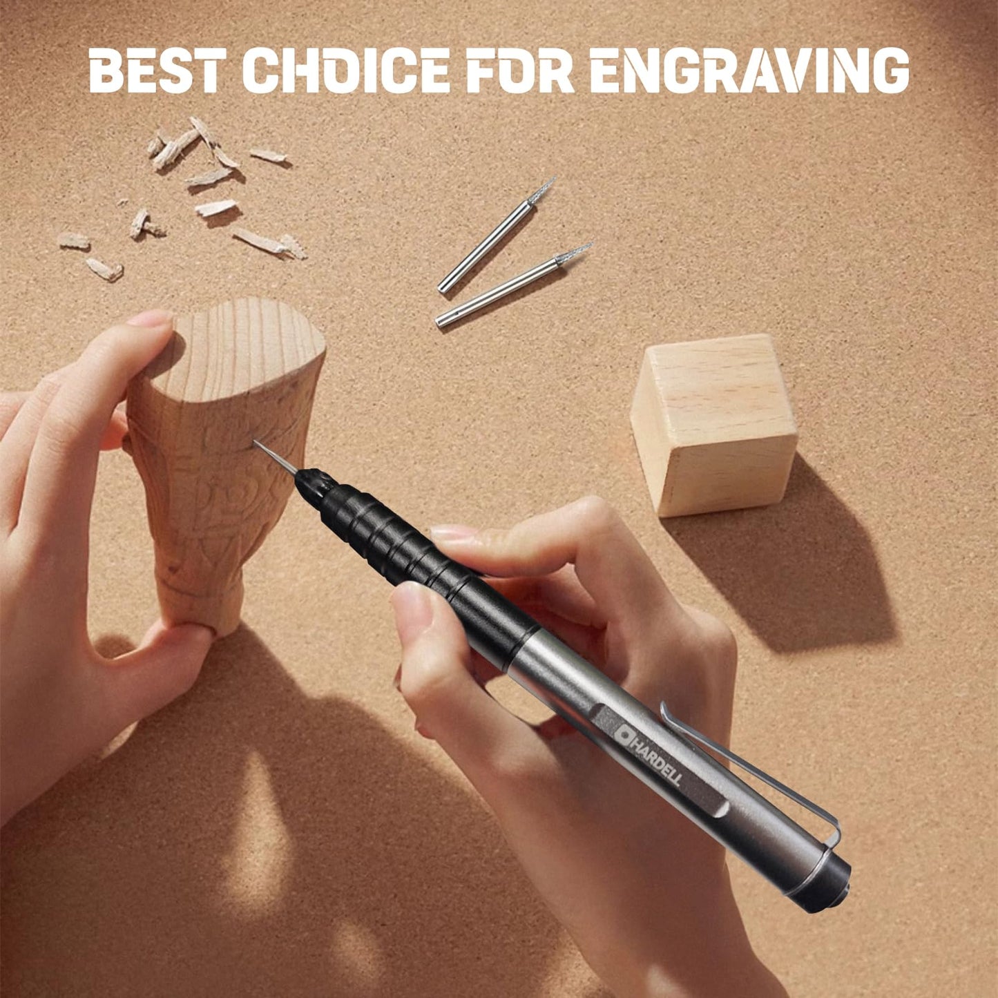 HARDELL Engraving Pen for DIY, Rechargeable Mini Engraver Pen with 6 Rotating Grinding Heads, Cordless Portable Electric Micro Engraver Machine for Jewelry, Glass, Wood, Ceramic, Metal