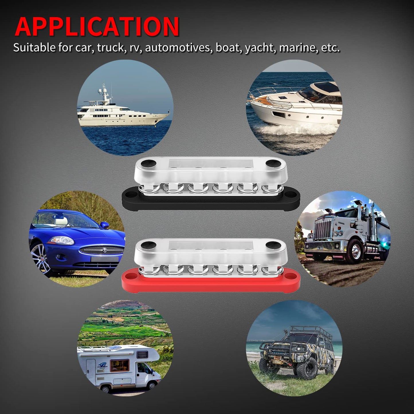 DaierTek 12V Bus Bar 6 x 5/16" (M8) Terminal Studs 12 Volt Power Distribution Block with Cover Battery Bus Bar 12V - 48V Positive & Negative for Automotive Car Boat Solar System