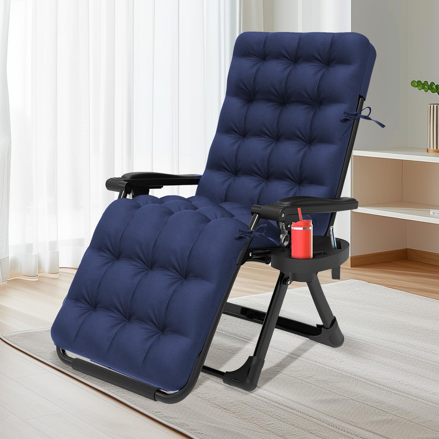 Outdoor Patio Lounge Chair Cushion, Waterproof Chaise Lounge Chair Cushion for Outdoor Indoor Furniture, Soft Thickened Zero Gravity Chair Cushions with Ties, 66x21x4 Inches,Blue