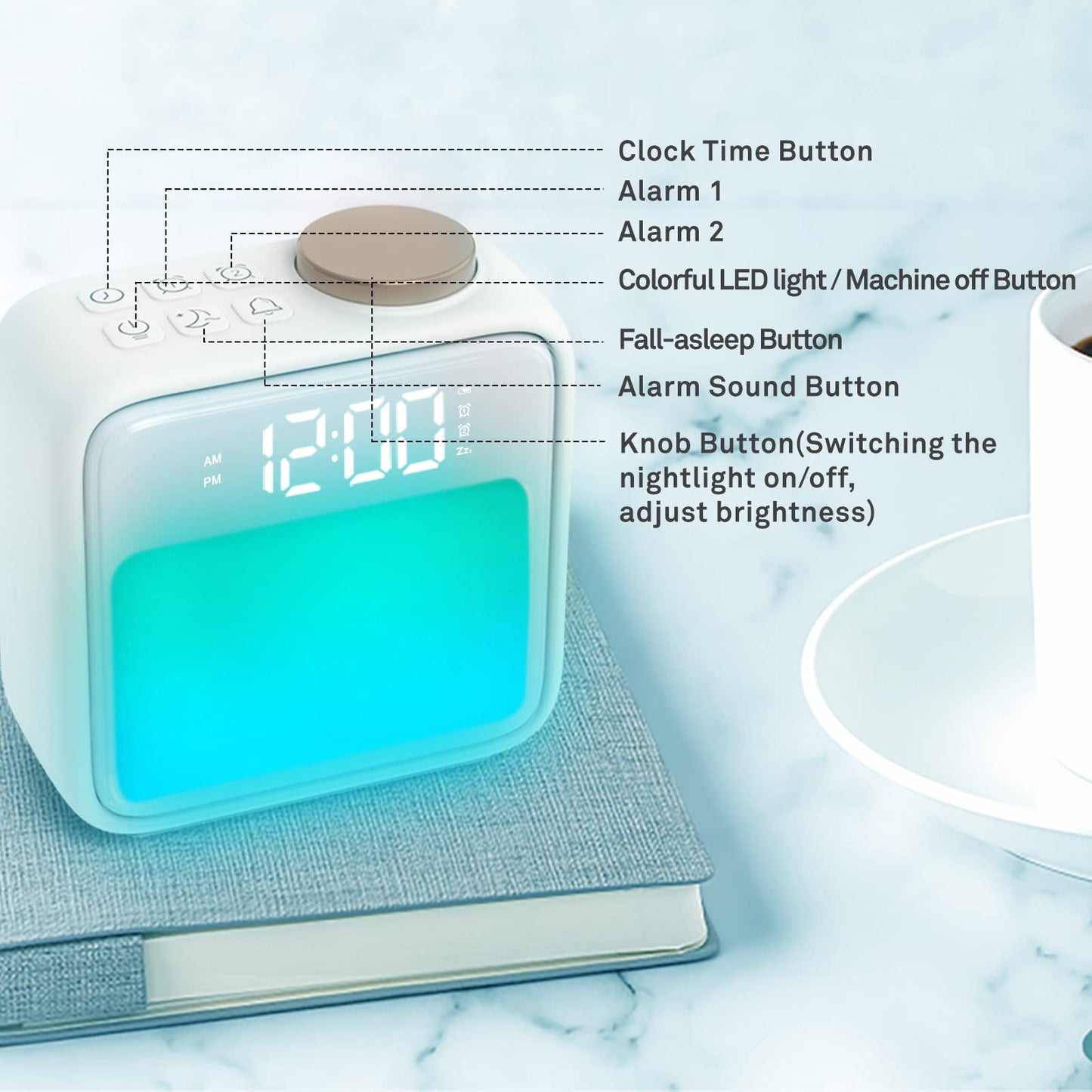 Alarm Clock Light, AIRIVO Alarm Clock for Bedrooms, 6 Scenes Simulation & 6 Soothing Sounds Wake Up Light, Dual Alarms & Snooze, for Heavy Sleepers Sleep Aid