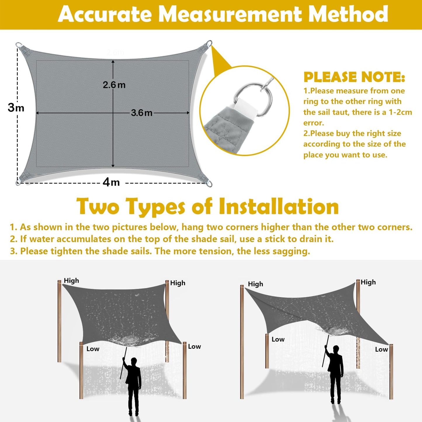 Sun Shade Sail, 10'x13' Rectangle Sunscreen Awning Canopy, Waterproof Shade Sail, 95% UV Block with Free Rope, for Outdoors, Garden, Patio, Yard, Party(Grey)