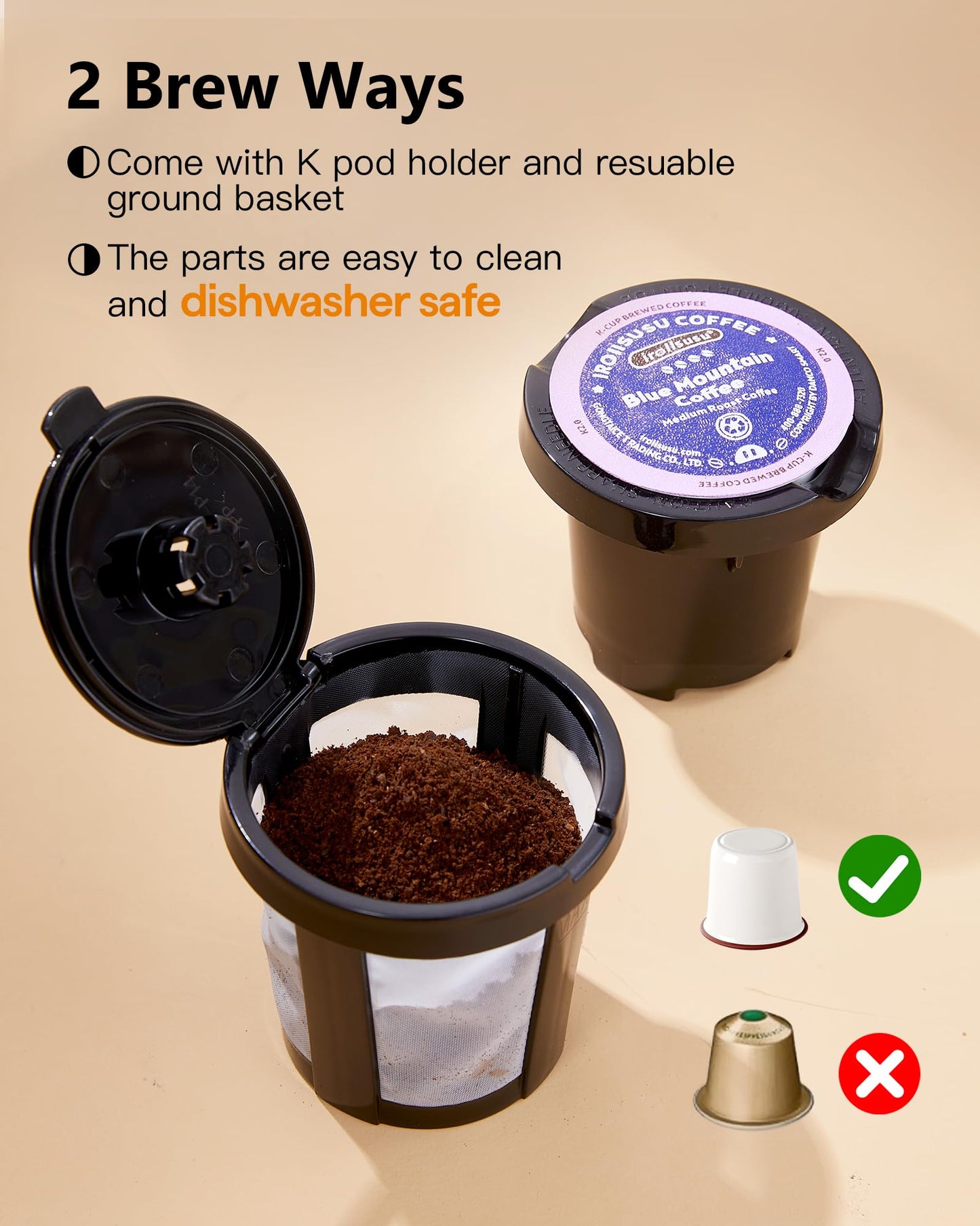 Tastyle Single Serve Mini Coffee Maker, for K Cups and Grounds, with Portable Handle, 6 to 12 Oz Brew Size, for Travel, Camping, Office, RV and Dorm, Black and Gold
